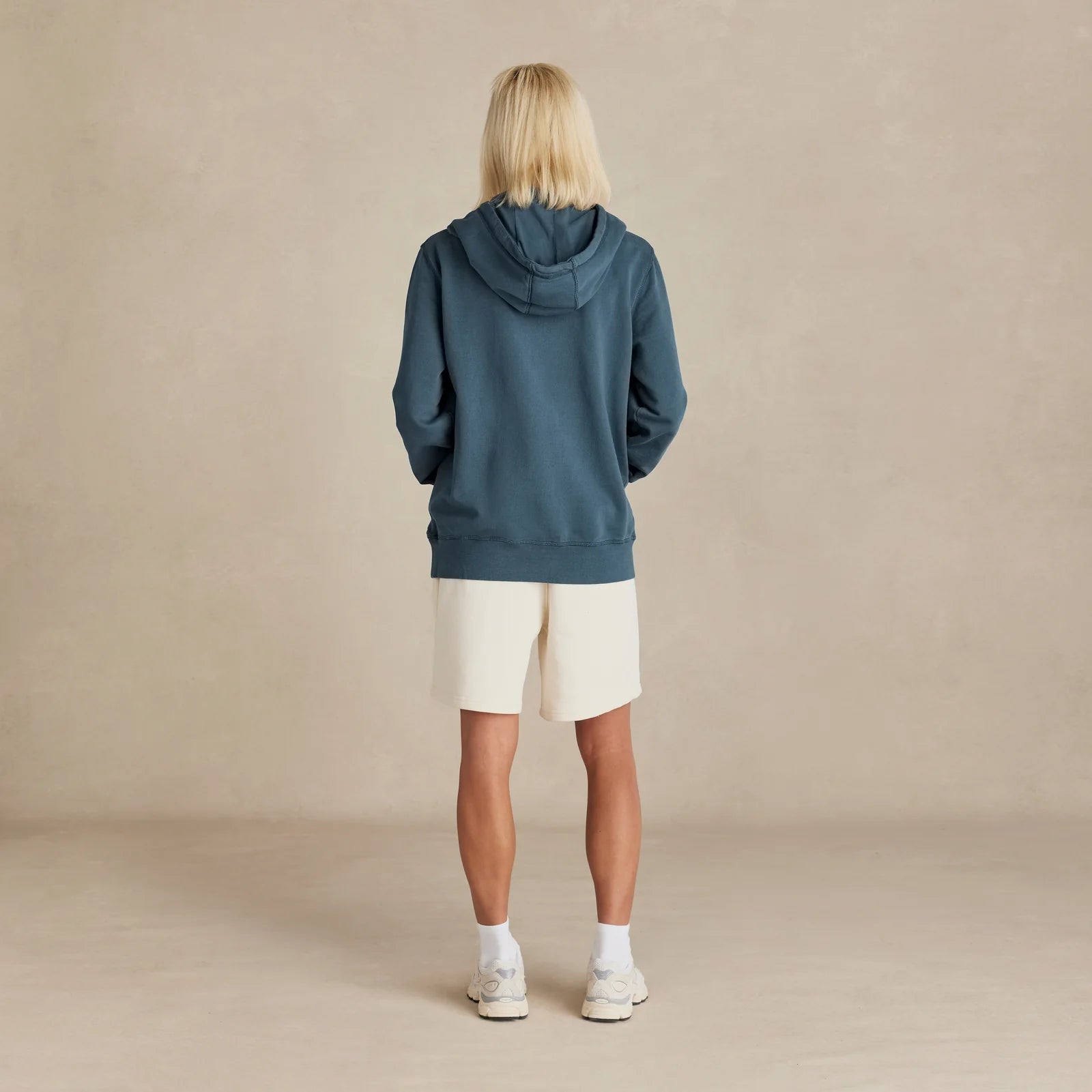 The Classic Hoodie deep teal sweatshirt back view