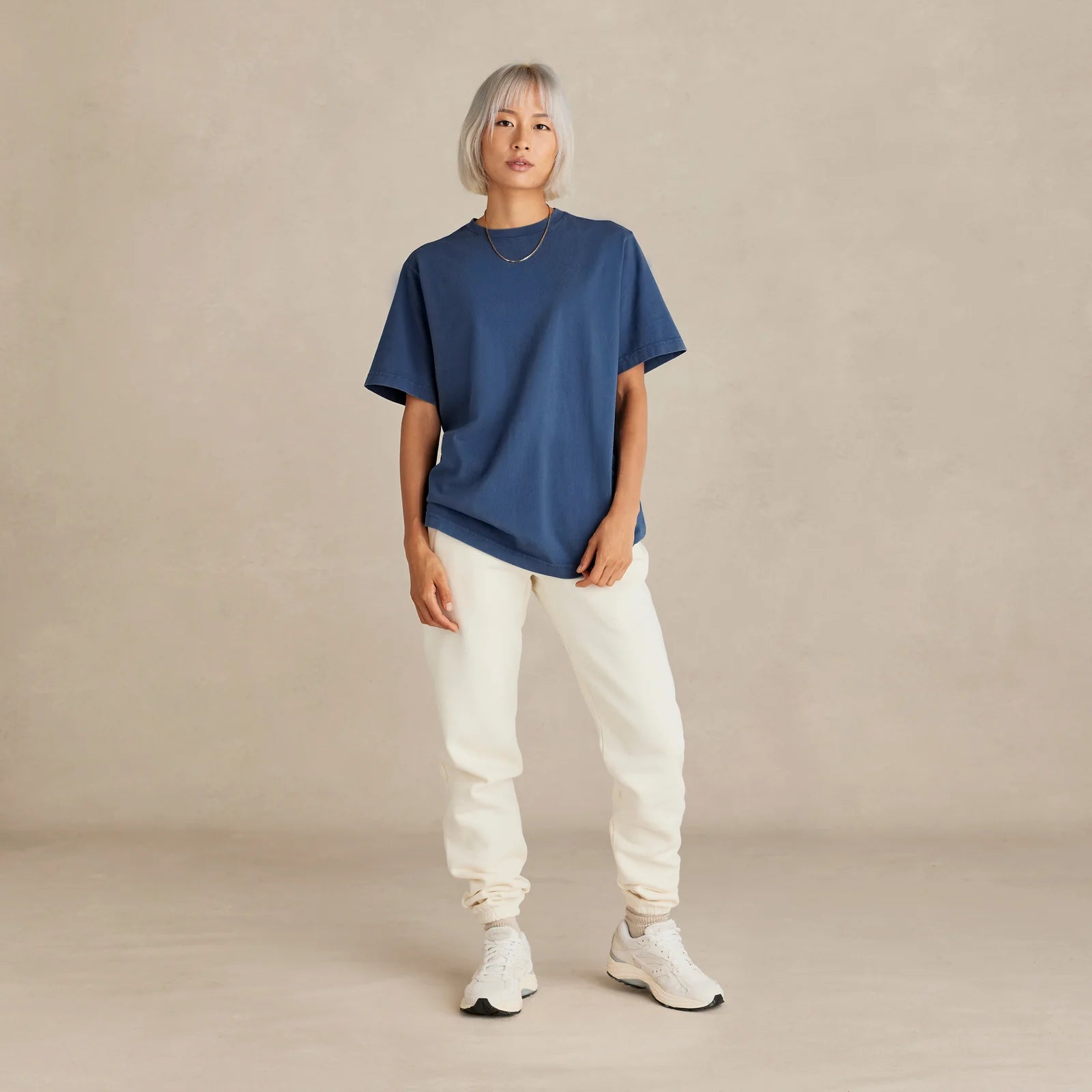The Easy Fit Tee navy t-shirt worn by male model front view