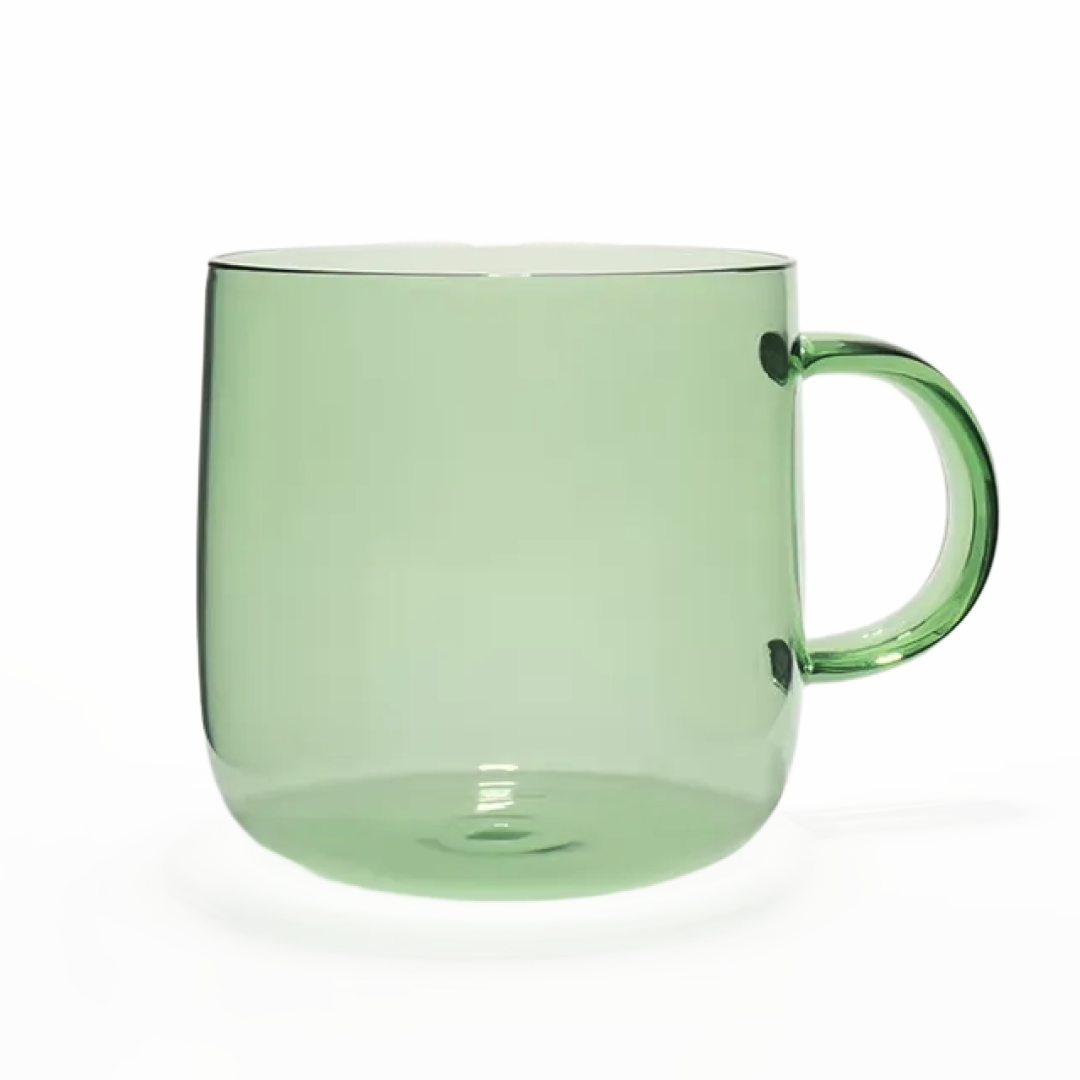 custom branded glass mug for merchandise and corporate gifting, logo print customization option