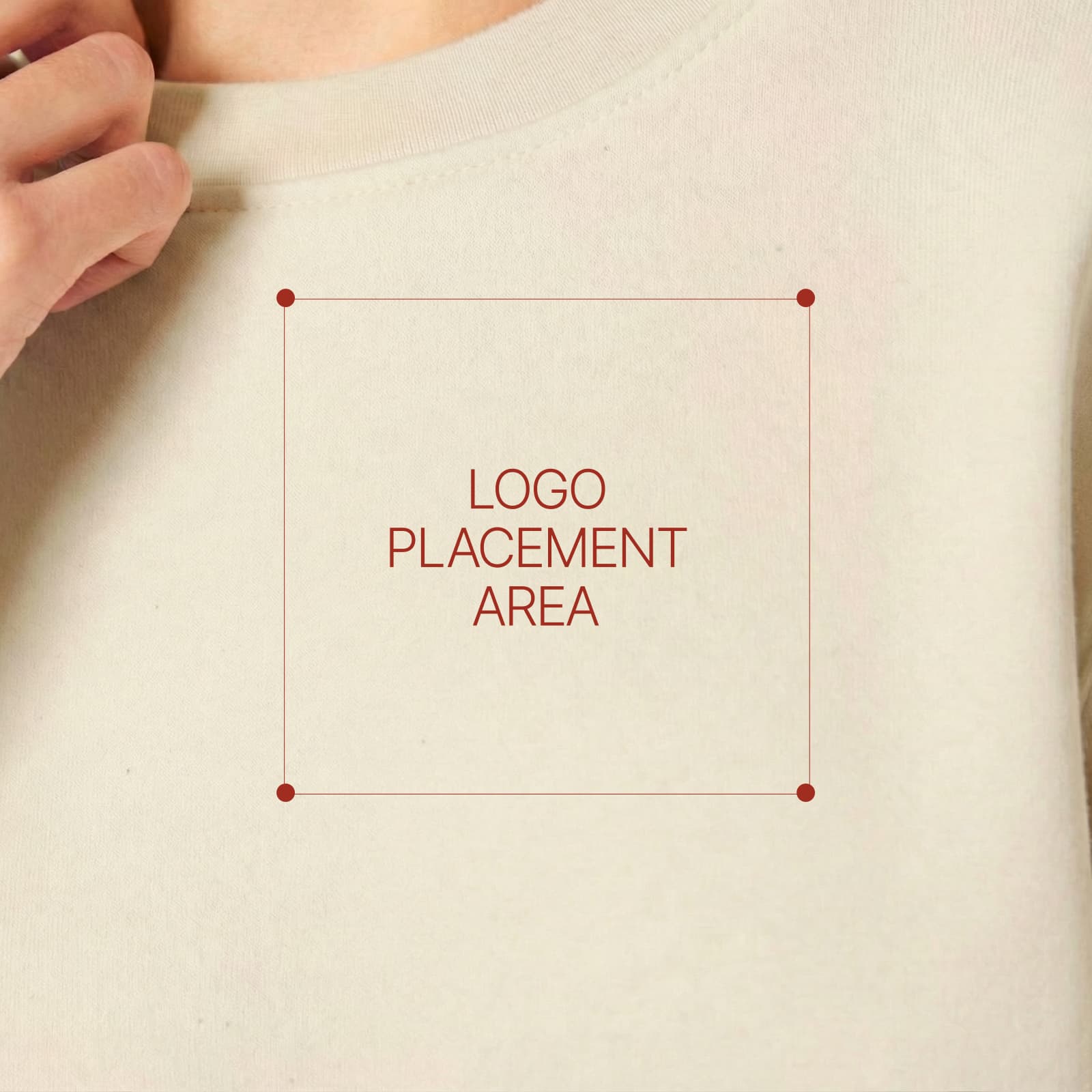 custom logo placement area on sustainable cotton garment for embroidery and print branding