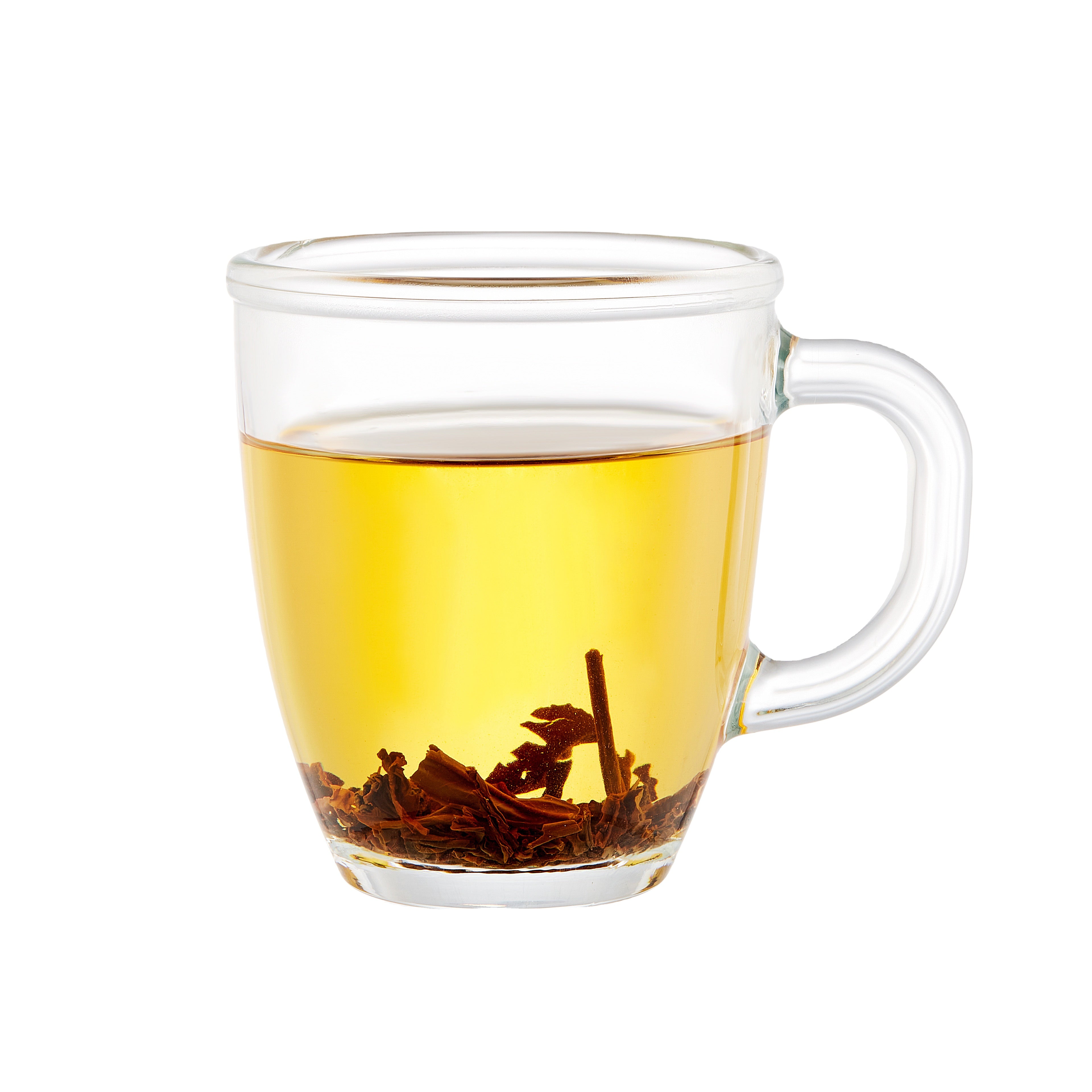 Clear glass mug 350 ml filled with tea
