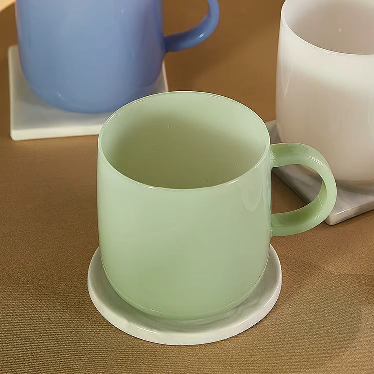 green mug product mockup isolated on light background, logo print option