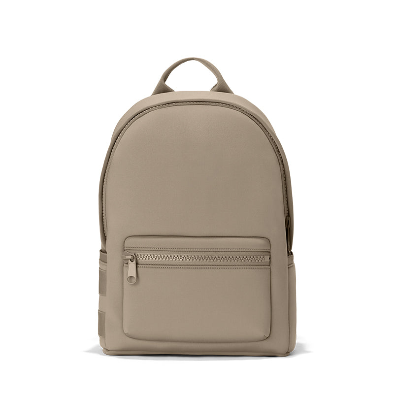 minimalist beige backpack front view isolated, eco-friendly everyday bag