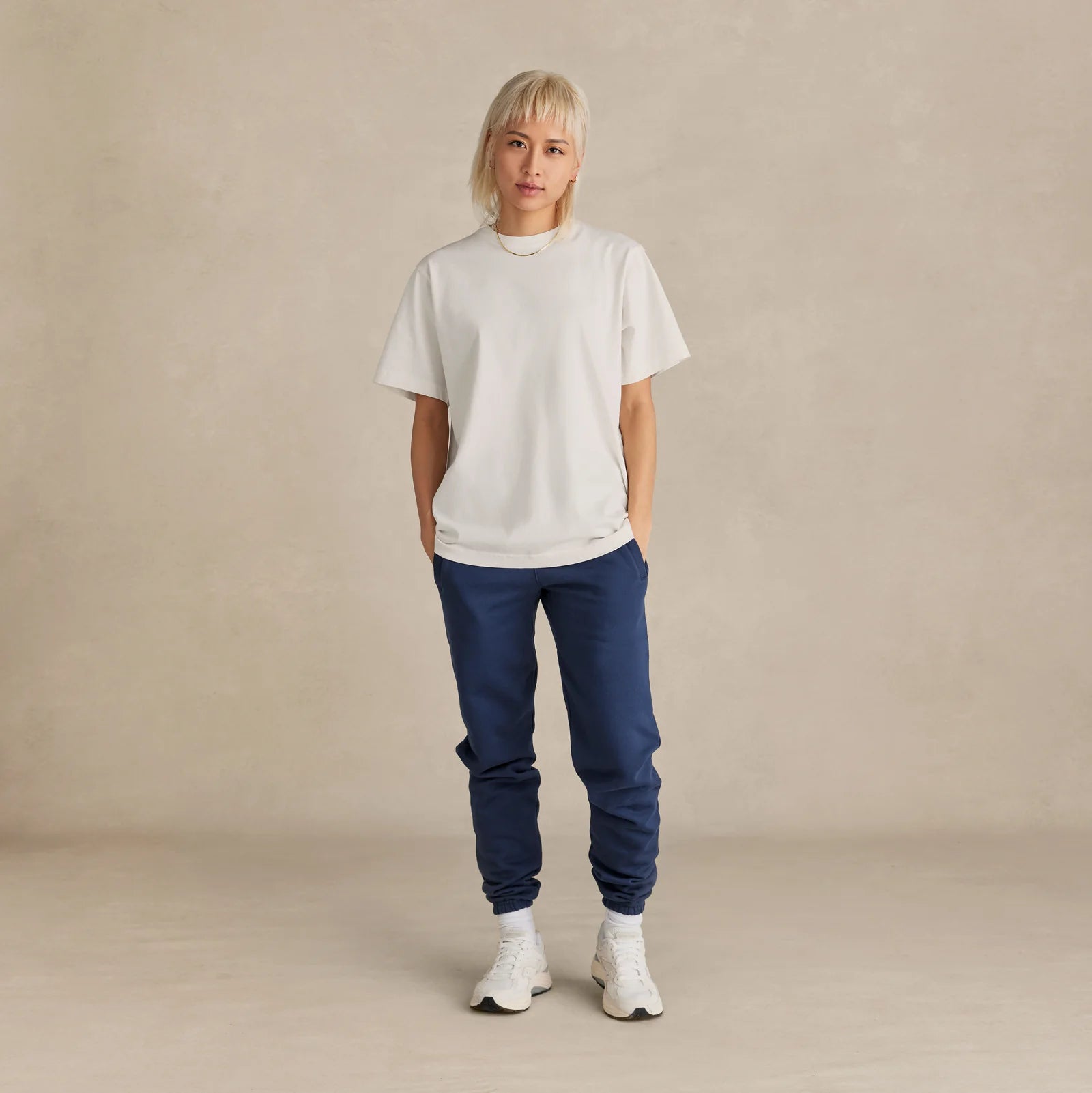 The Easy Fit Tee off white t-shirt worn by female model front view