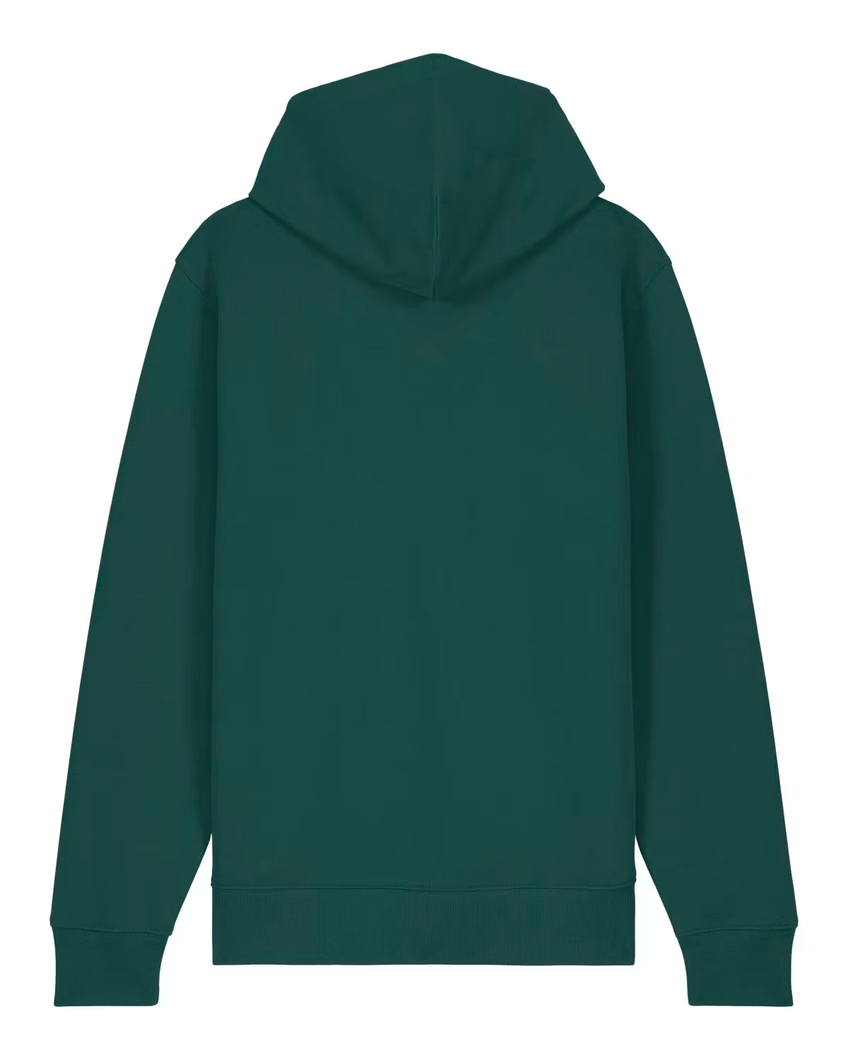 Green hoodie unisex cotton shown from the back on a white background
