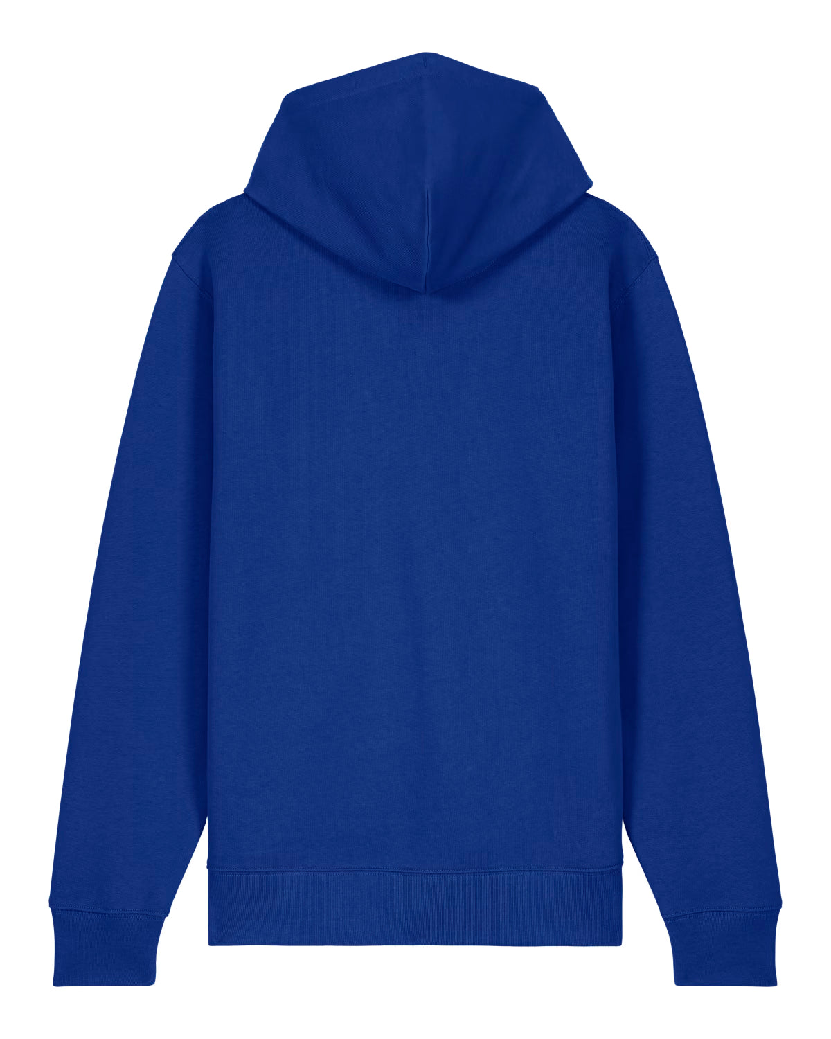 Blue cotton hoodie shown from the back on a white background