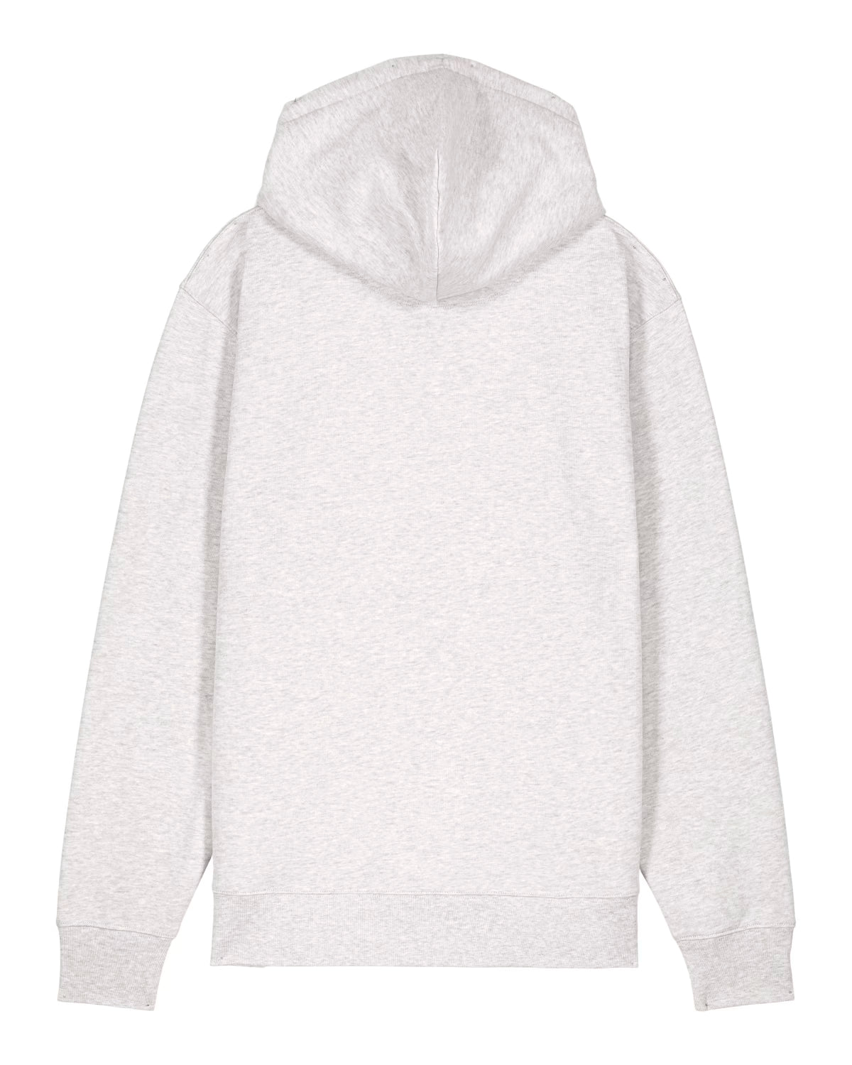 Back view of a white unisex cotton hoodie isolated on white background