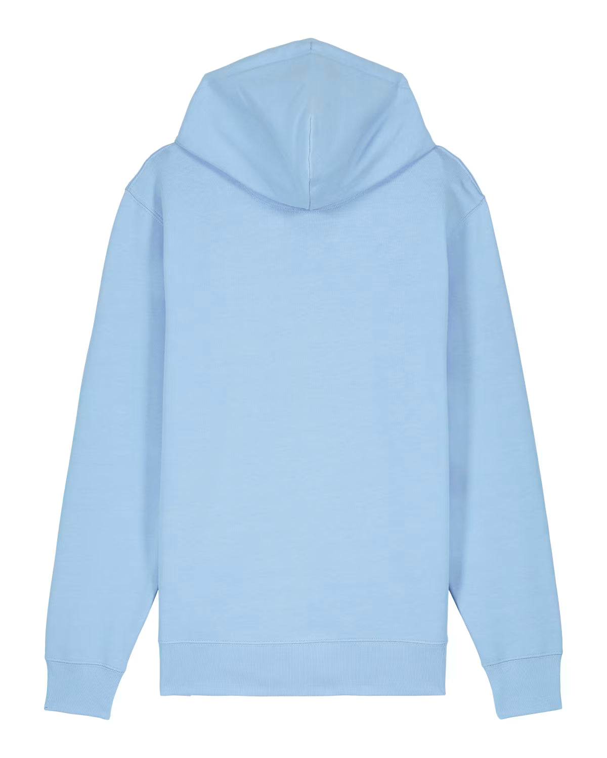 Light blue hoodie relaxed fit shown from the back on a white background