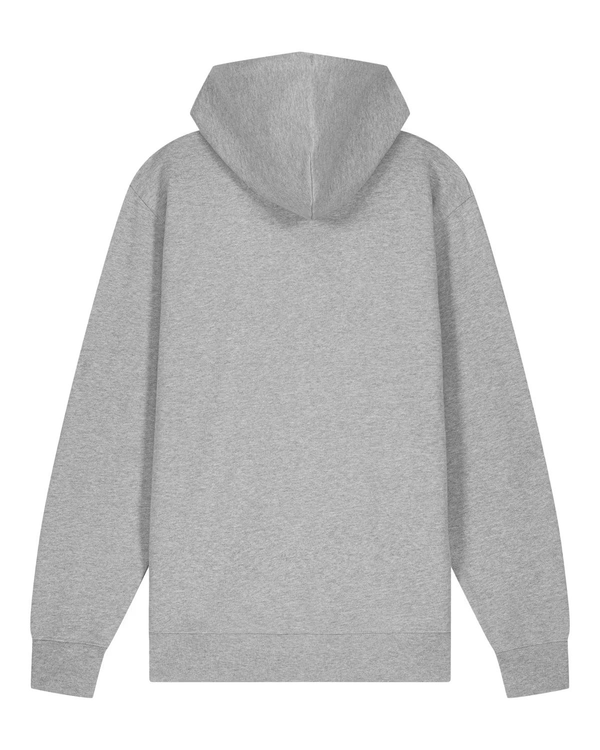 Gray cotton hoodie shown from the back on a white background