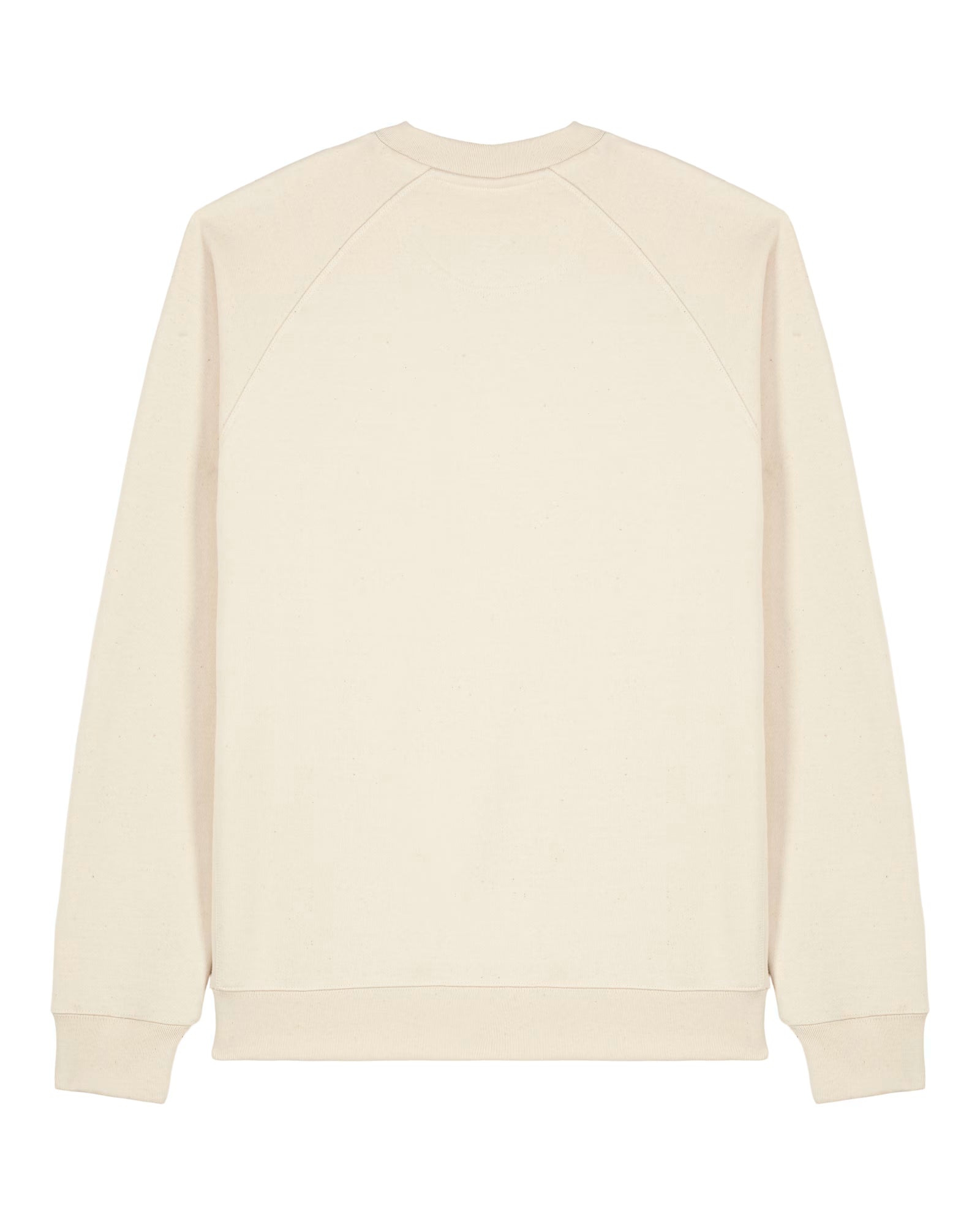 back view of a beige unisex cotton sweatshirt isolated on white background