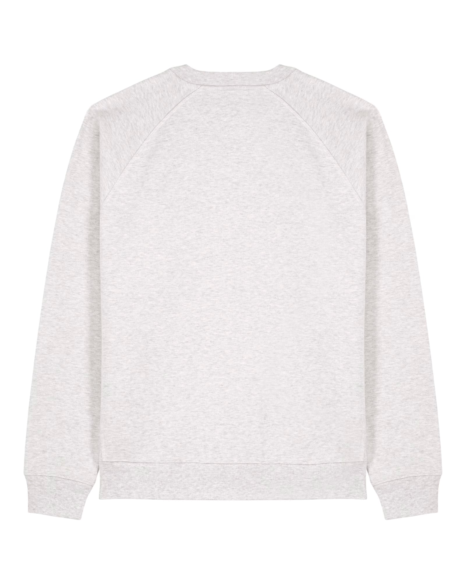 back view of a white unisex cotton sweatshirt isolated on white background