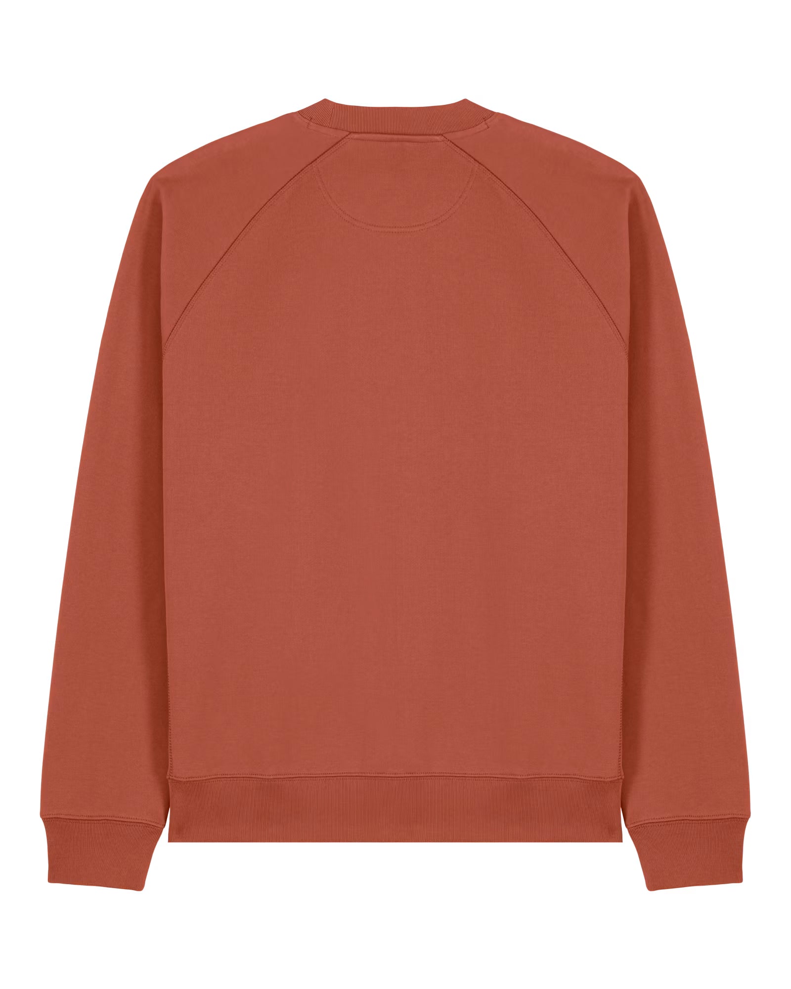 back view of a rust orange unisex cotton sweatshirt isolated on white background