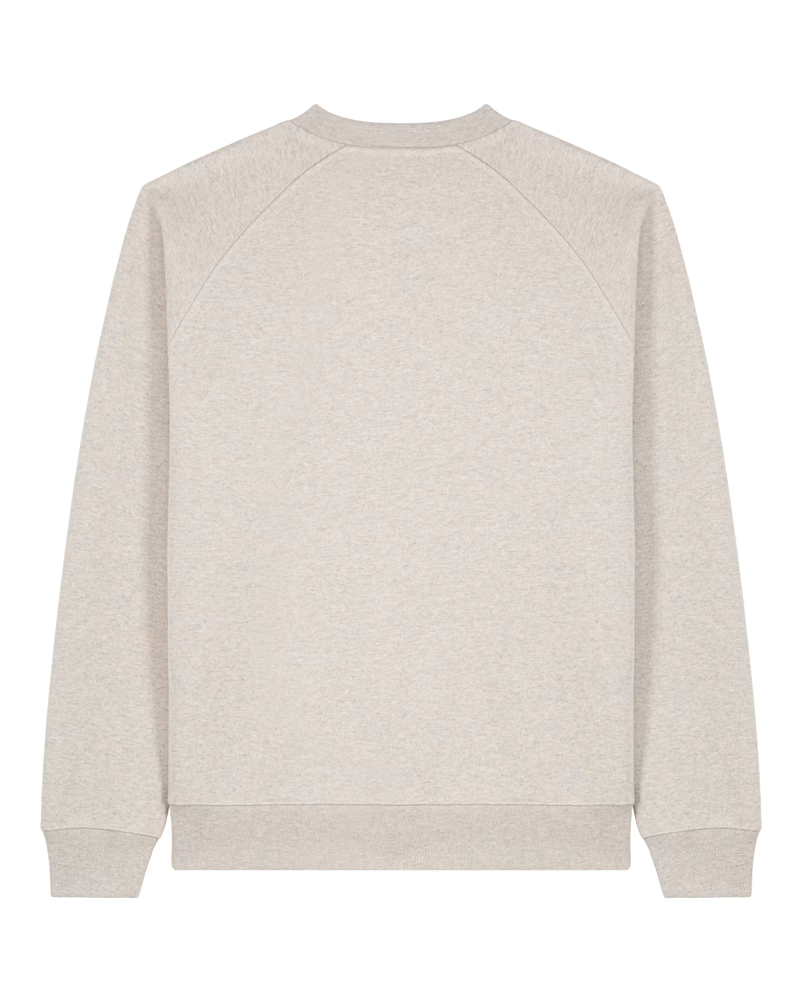 Back view of a beige unisex cotton sweatshirt isolated on white background