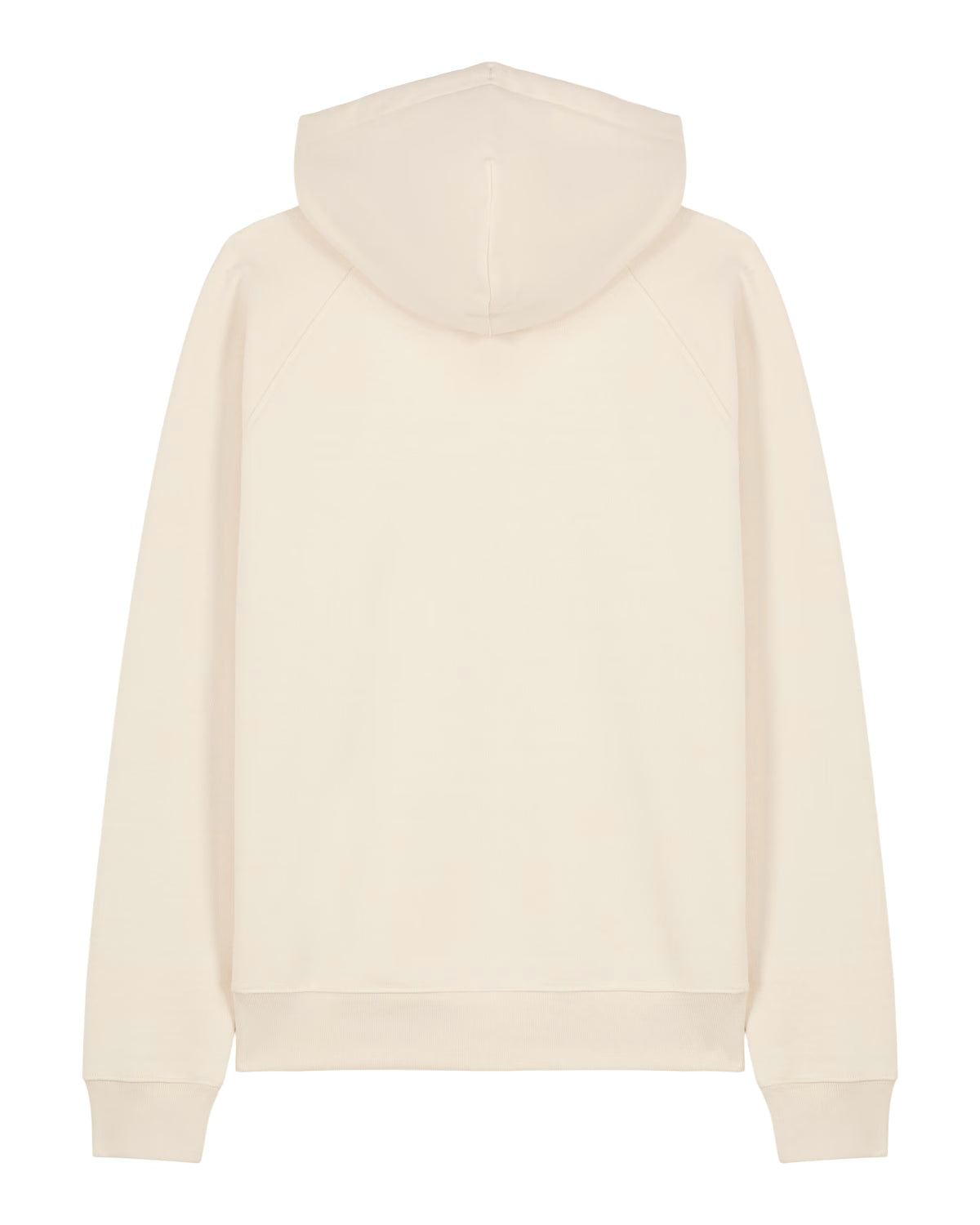 back view of a beige unisex cotton hoodie isolated on white background