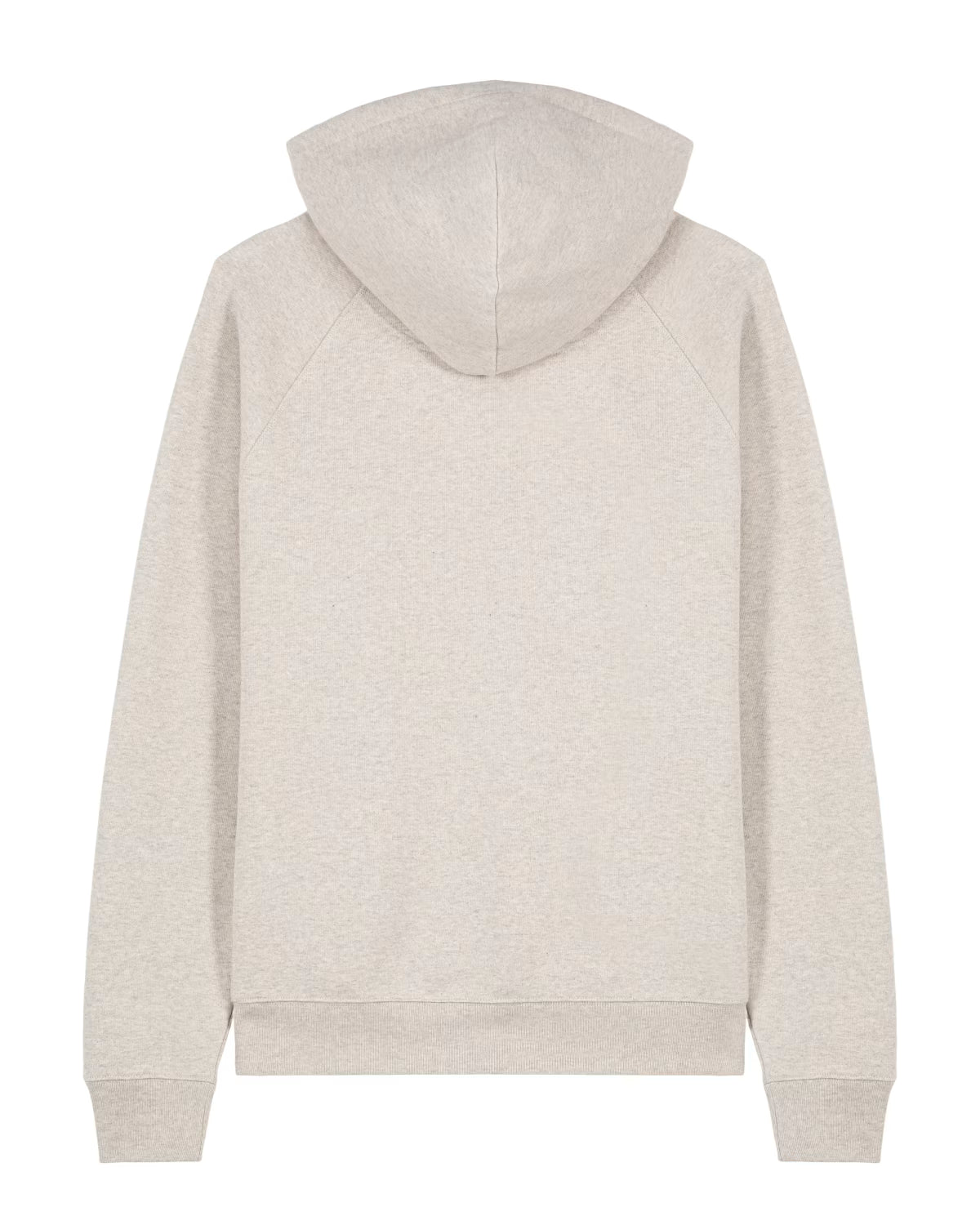 back view of a beige unisex cotton hoodie isolated on white background