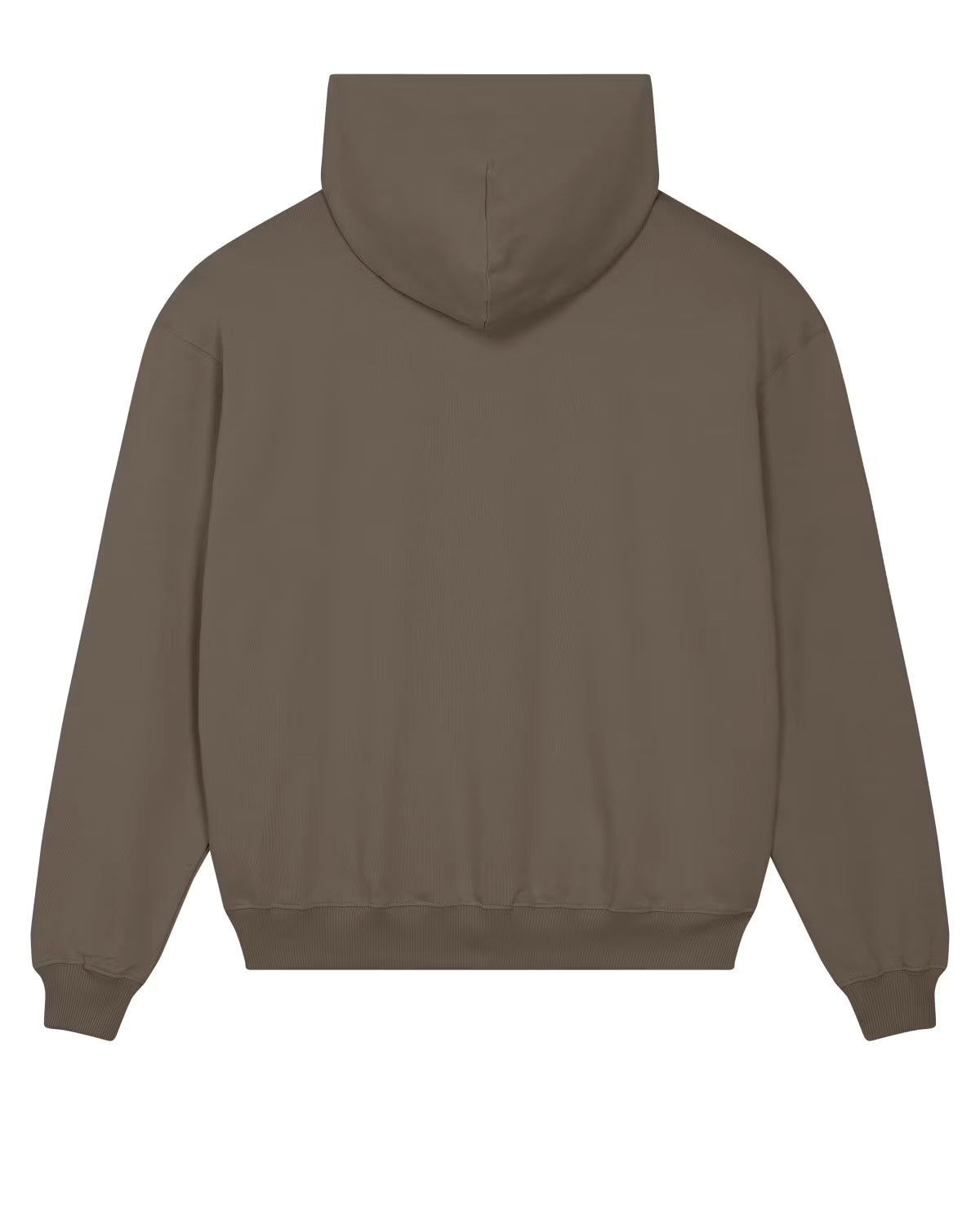 Back view of a brown unisex cotton hoodie isolated on white background