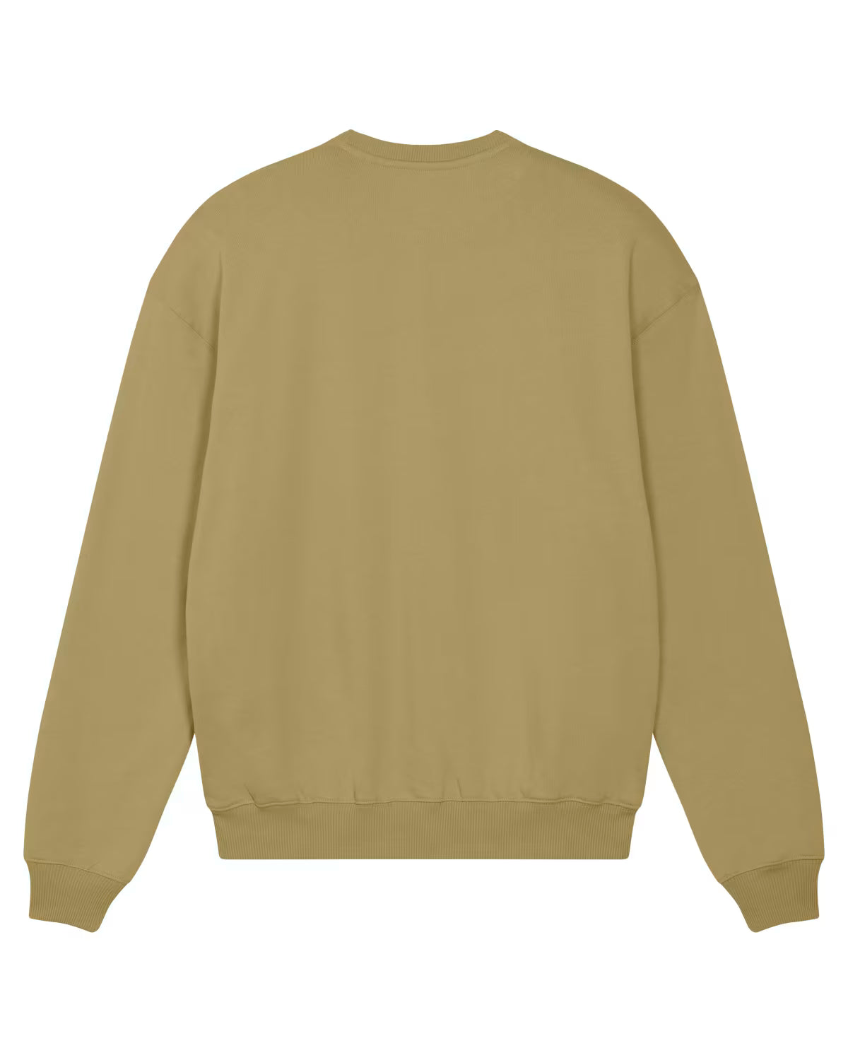back view of a olive green  unisex cotton hoodie isolated on white background