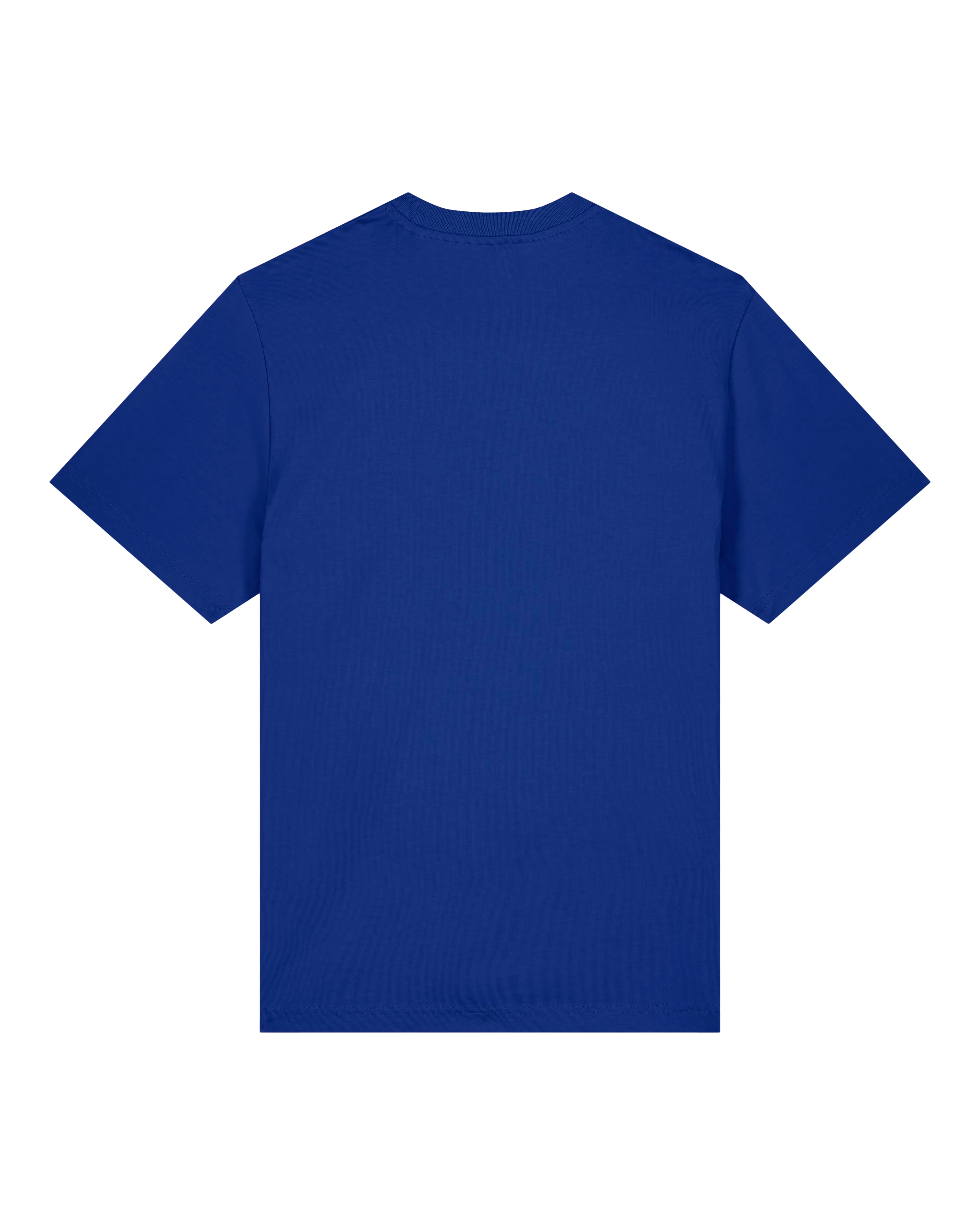 royal blue unisex cotton t-shirt flat front view, organic customizable apparel