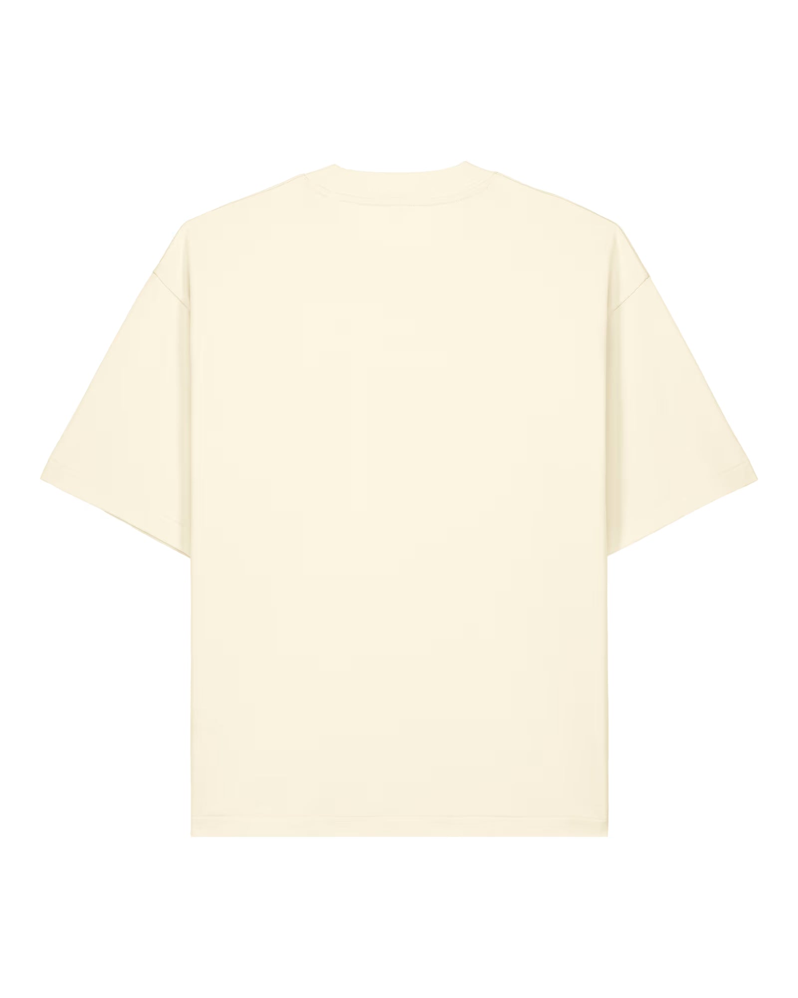 Back view of a natural beige unisex cotton t-shirt isolated on white background