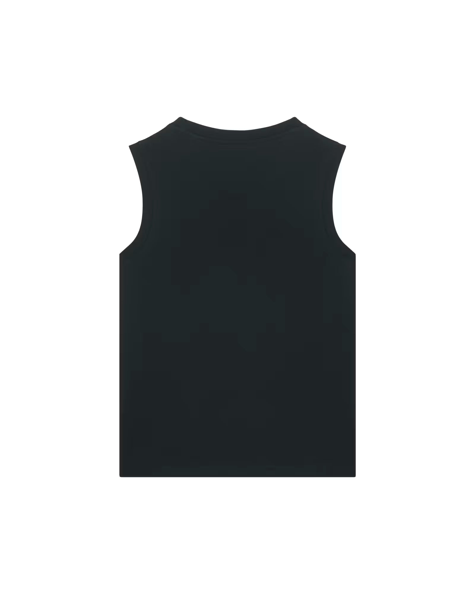 back view of a black unisex cotton sleeveless top isolated on white background