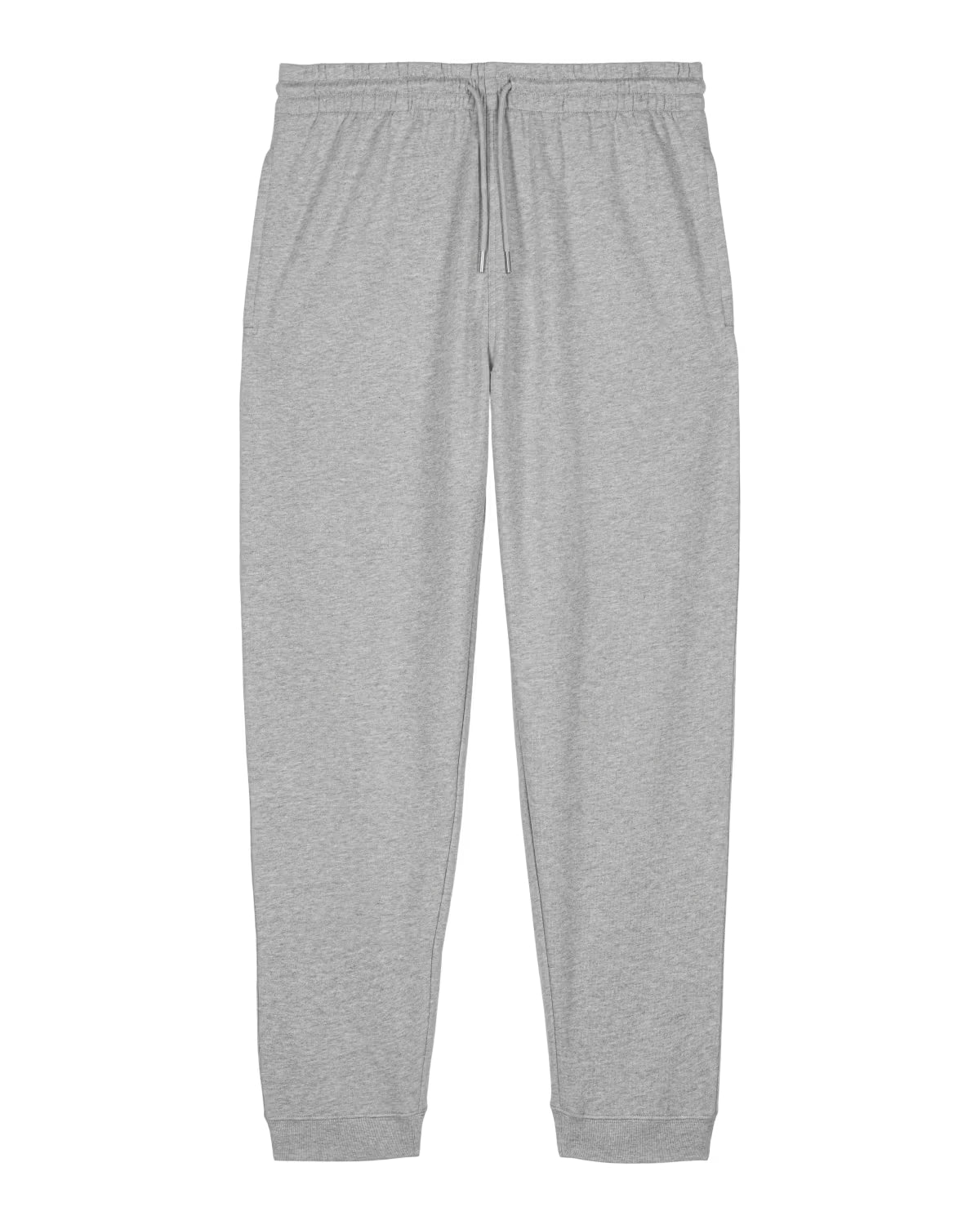 men’s light grey jogger pants front view, organic cotton custom merchandise