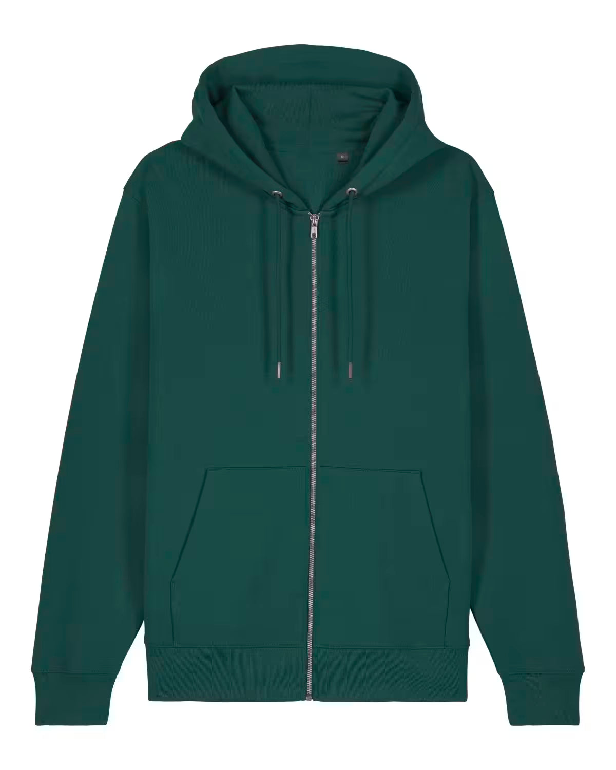 Front view of a Green hoodie with a zipper on a white background