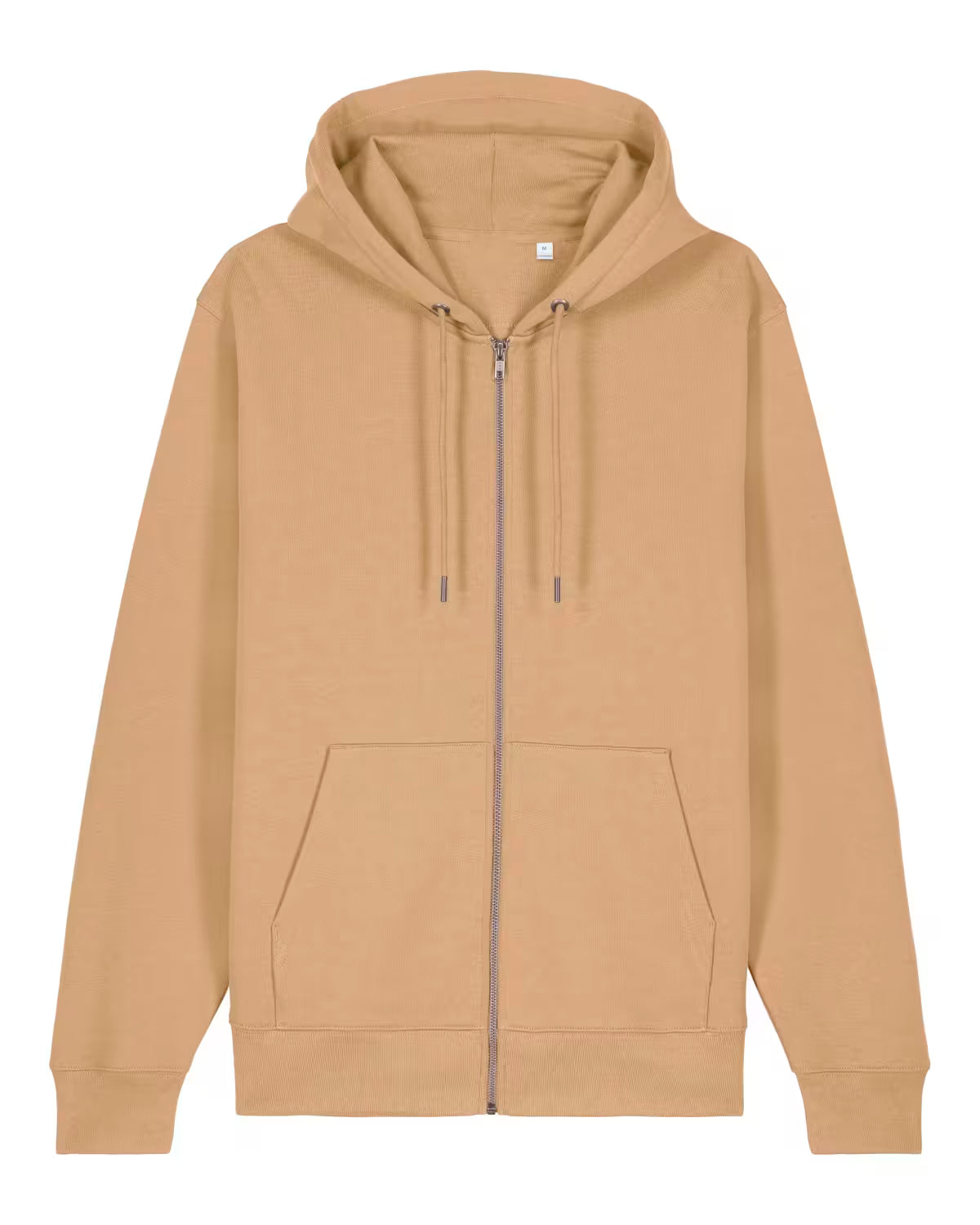 Front view of a mustard yellow unisex cotton hoodie isolated on white background