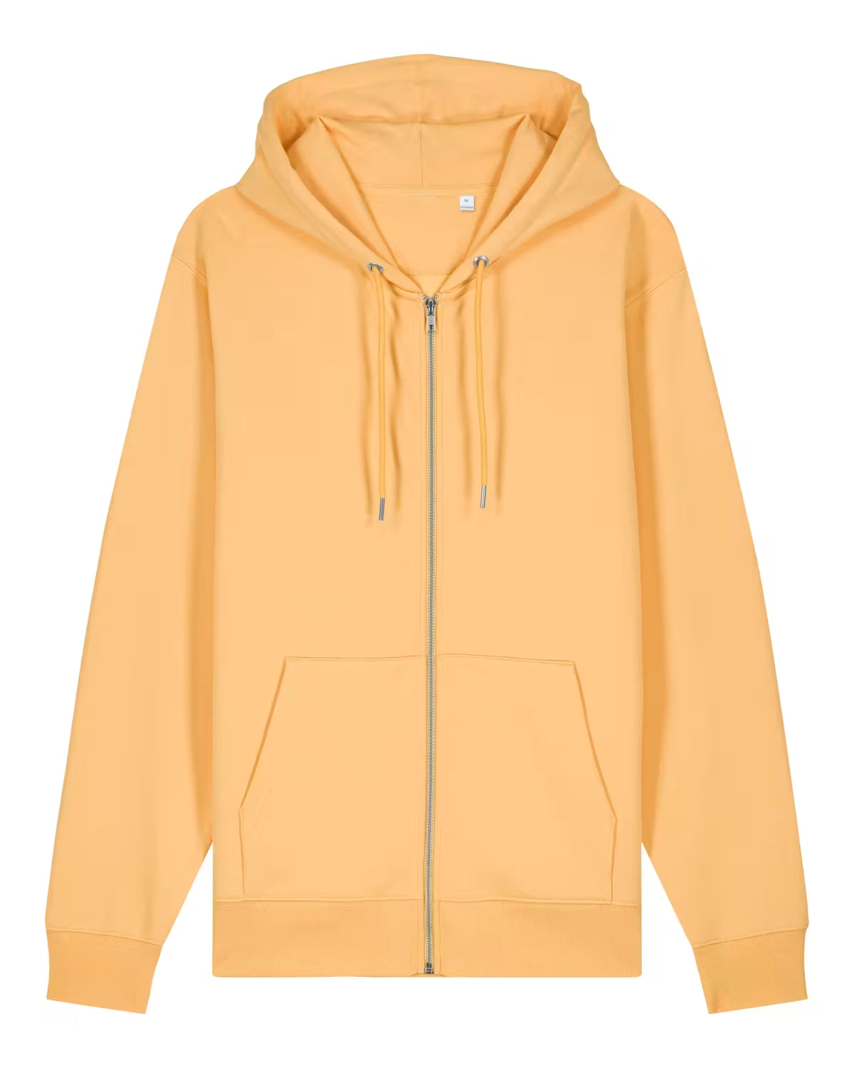 Orange cotton hoodie with a zipper on a white background