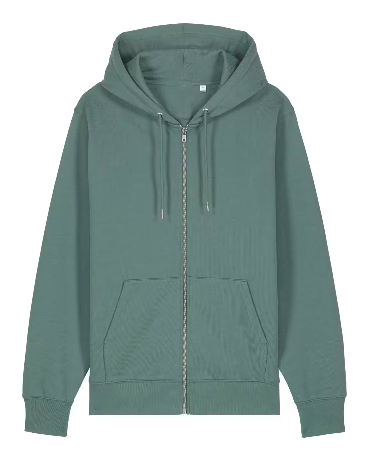 Front view of an green unisex cotton hoodie isolated on white background