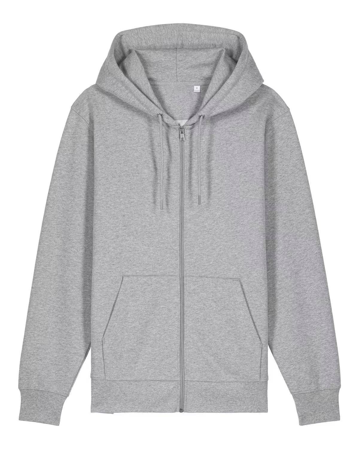 Gray cotton hoodie with a zipper on a white background