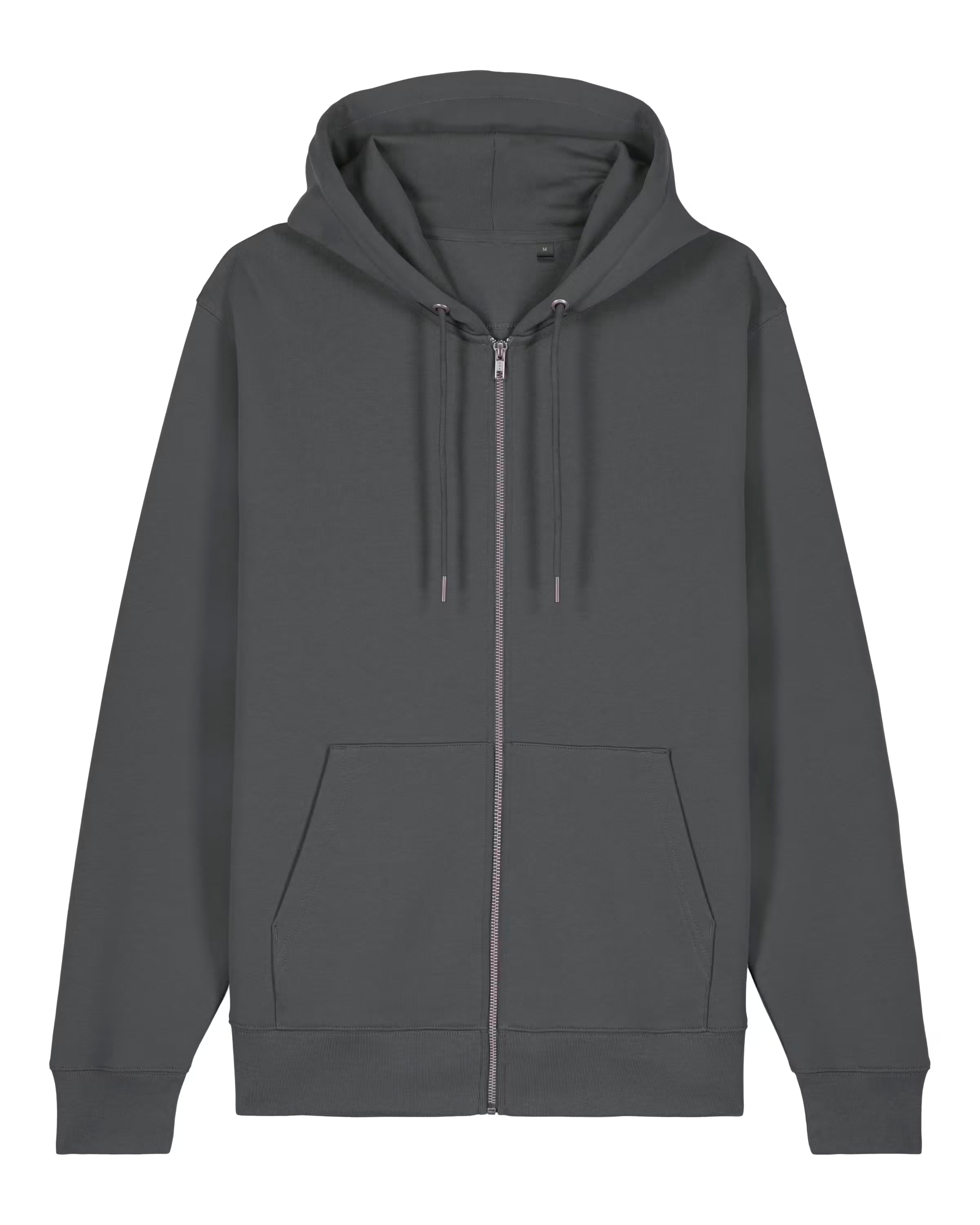 Front view of a grey unisex cotton hoodie isolated on white background