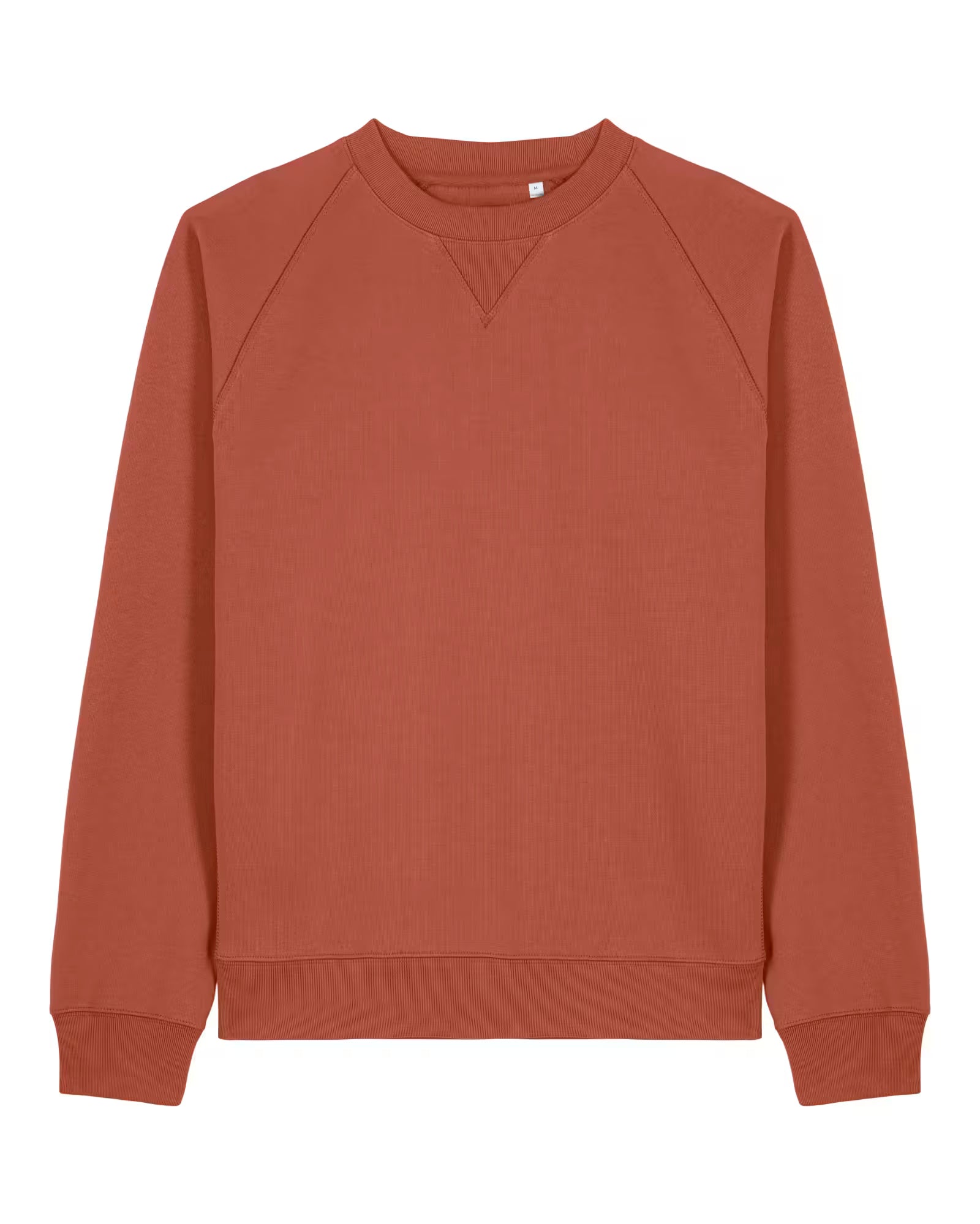 front view of a rust orange unisex cotton sweatshirt isolated on white background