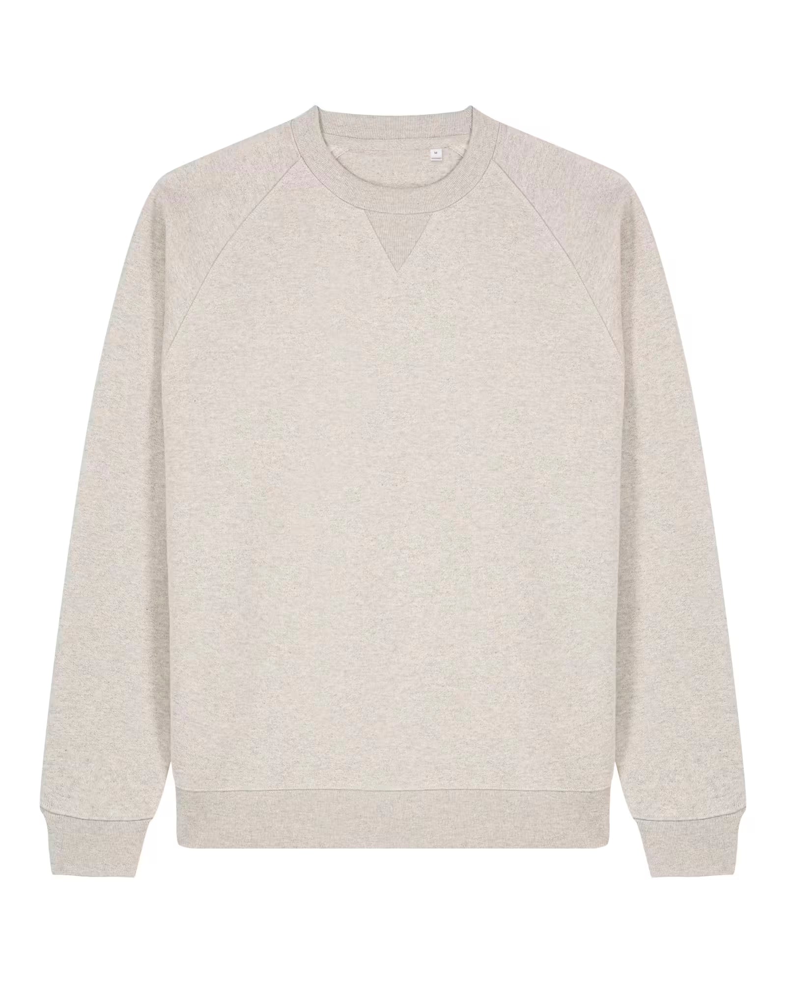 Front view of a beige unisex cotton sweatshirt isolated on white background