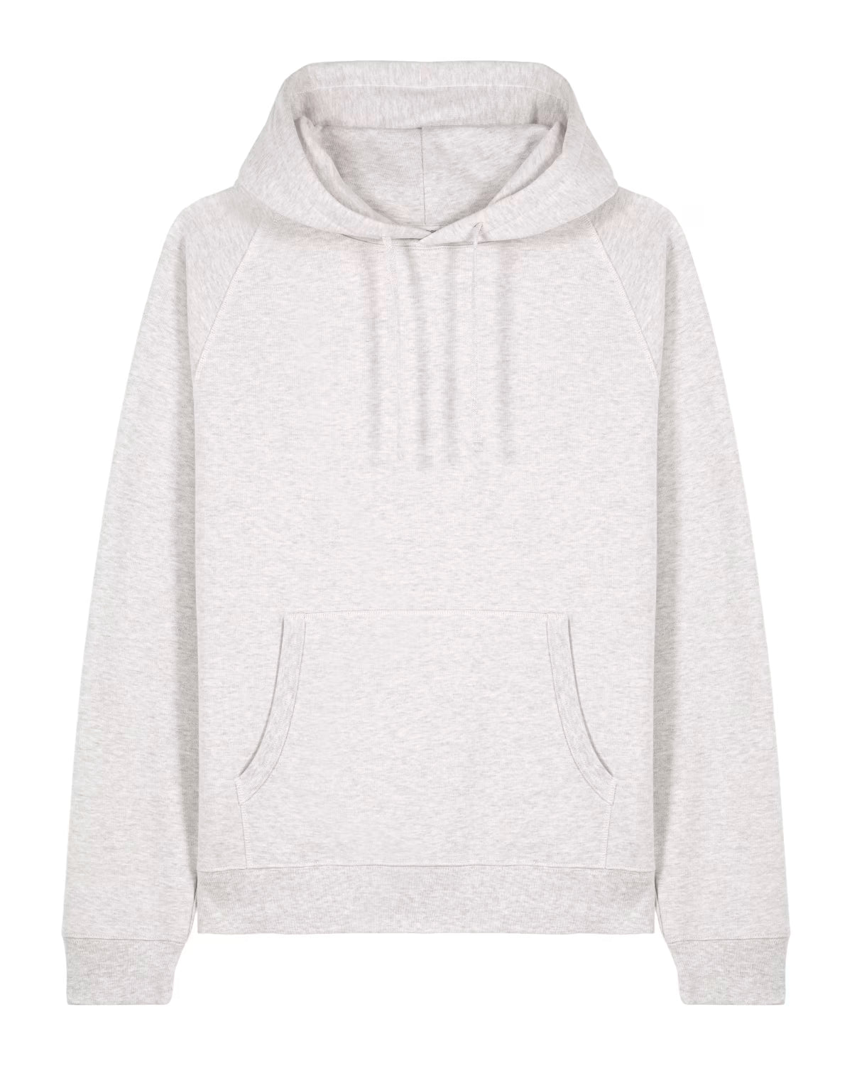 Front view of a white unisex cotton hoodie isolated on white background
