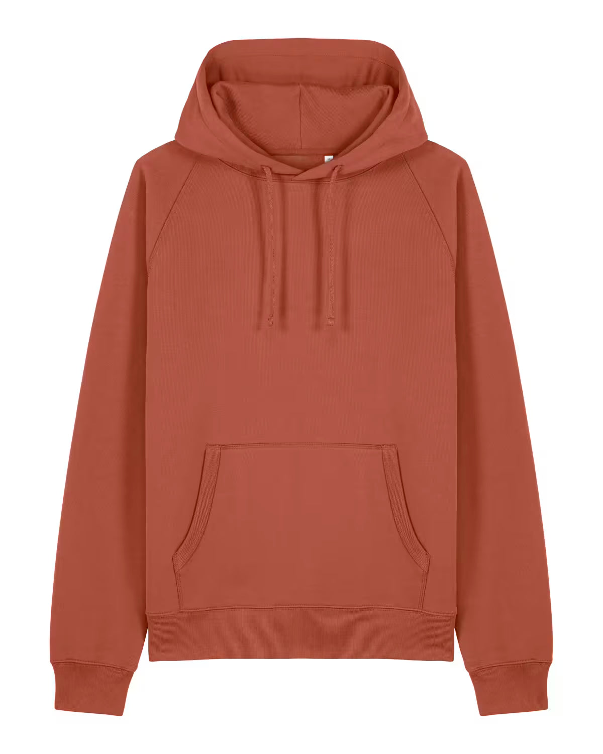 Front view of a rust orange unisex cotton hoodie isolated on white background