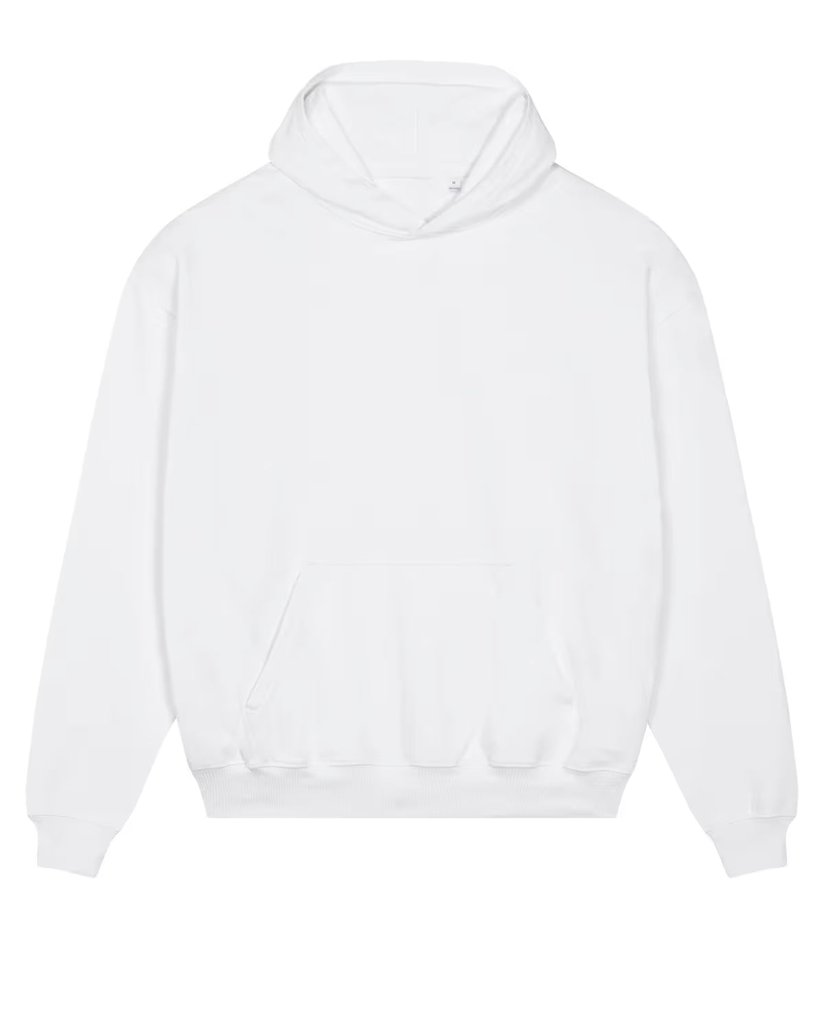 Front view of a white unisex cotton hoodie isolated on white background