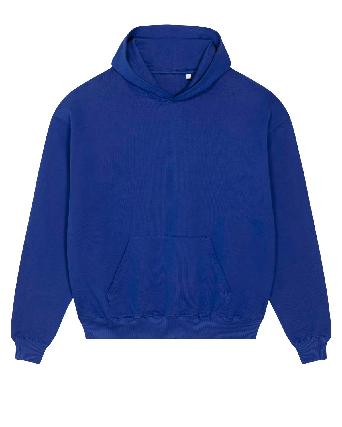 Front view of a royal blue unisex cotton hoodie isolated on white background