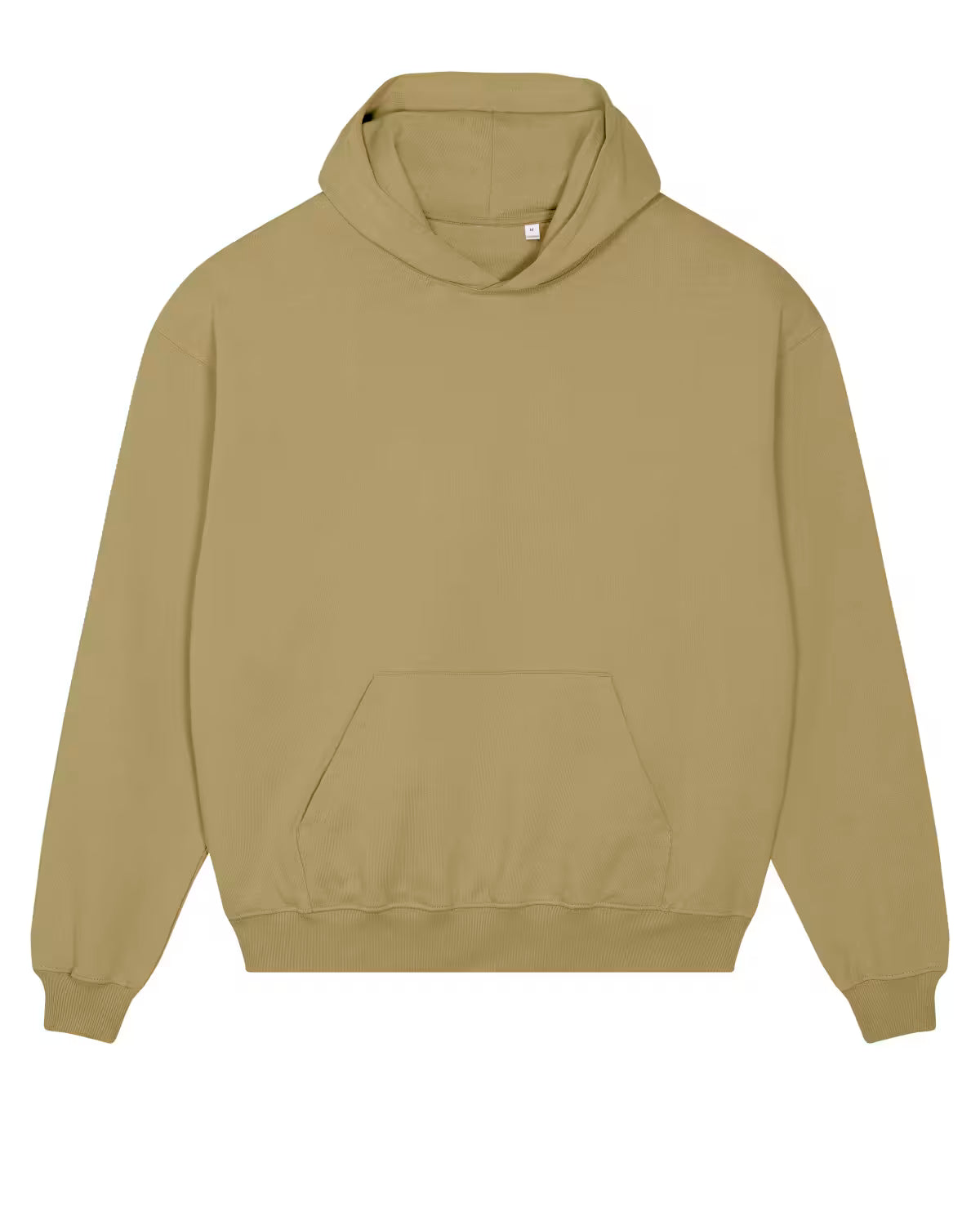 Front view of an olive green unisex cotton hoodie isolated on white background