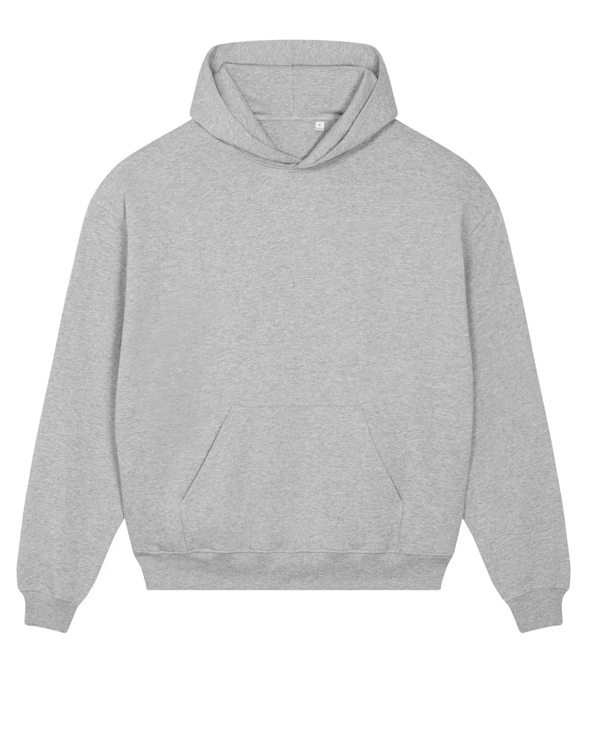 Front view of a grey unisex cotton hoodie isolated on white background