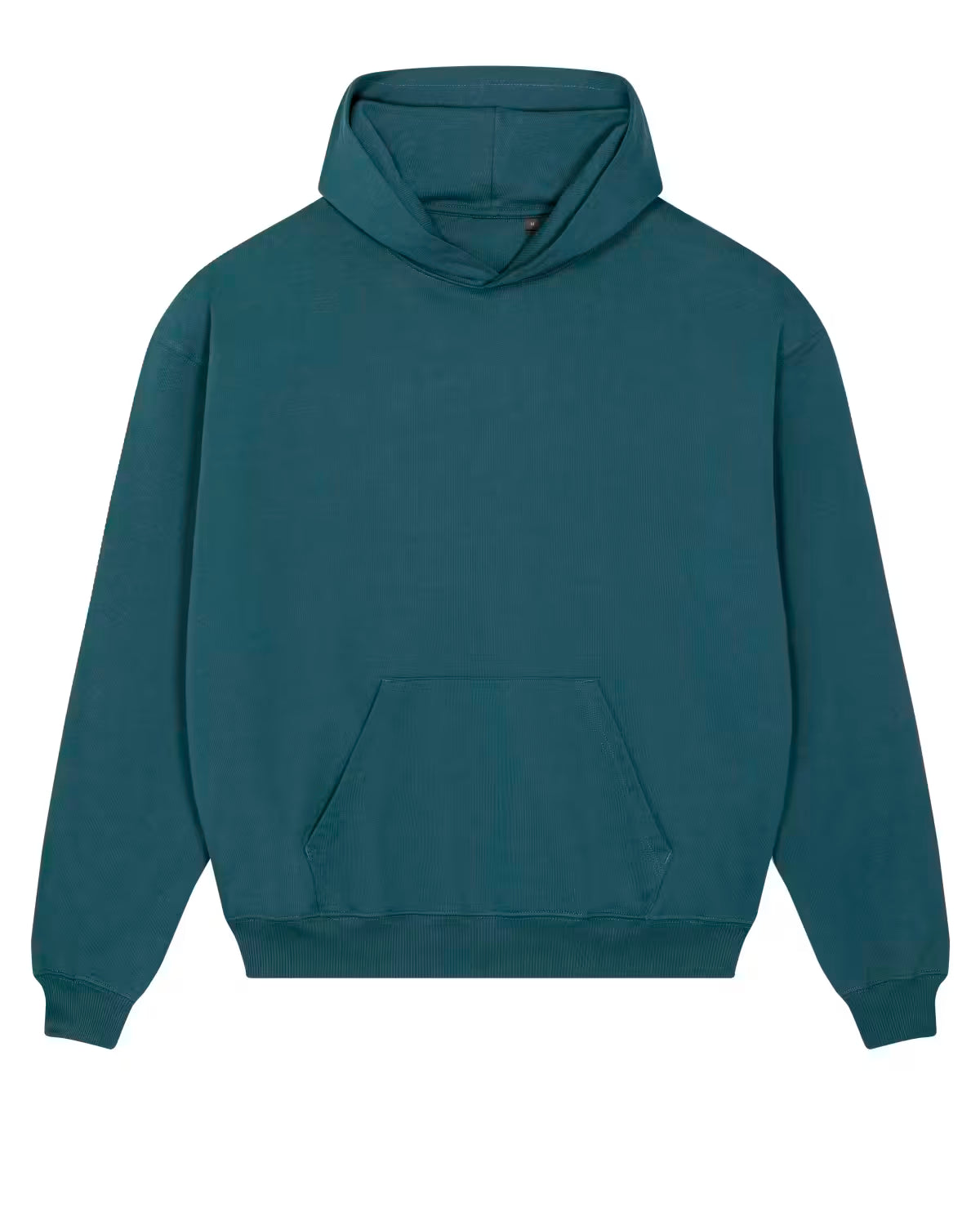 Front view of a teal unisex cotton hoodie isolated on white background