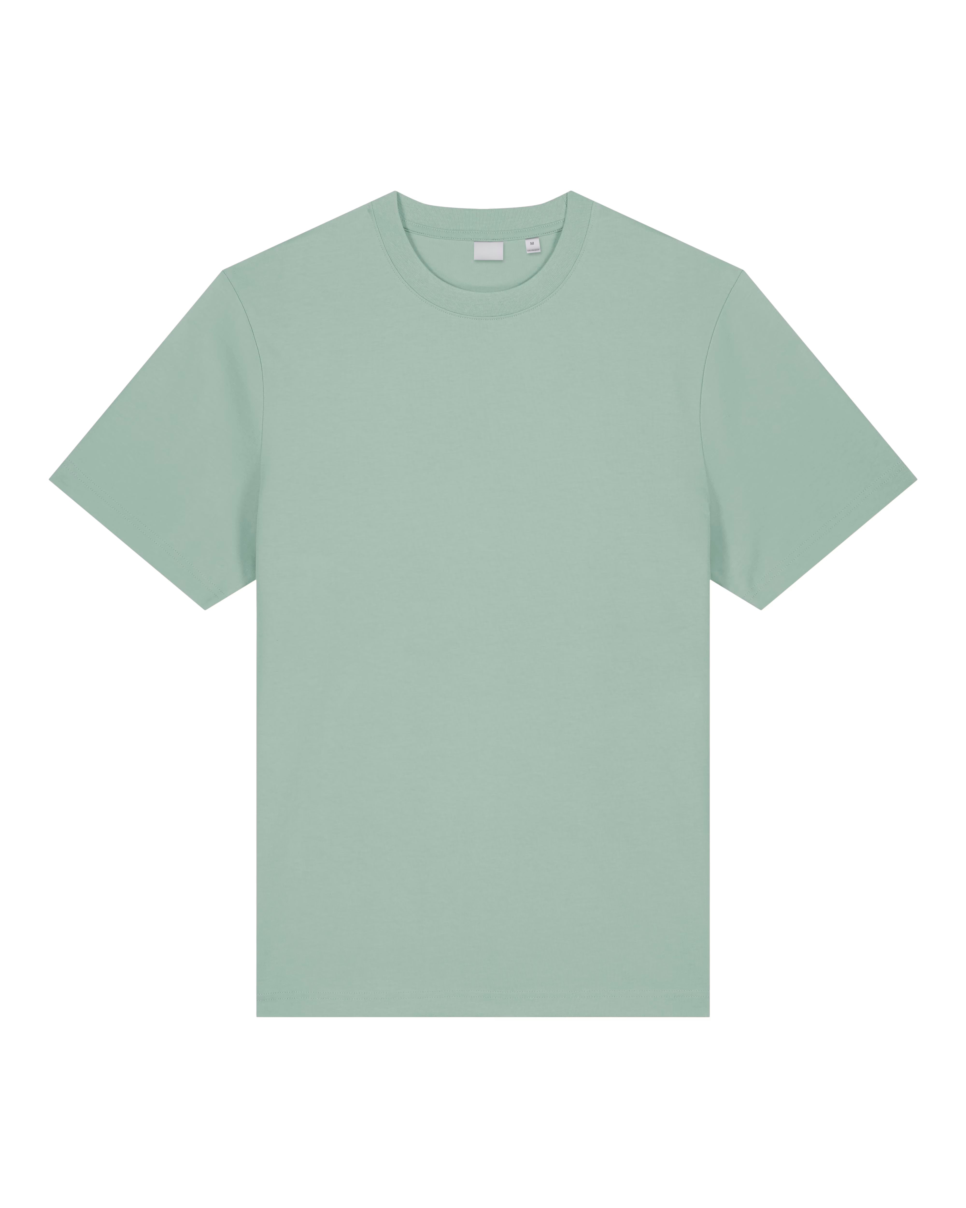 light sage green unisex cotton t-shirt front view, organic customizable apparel