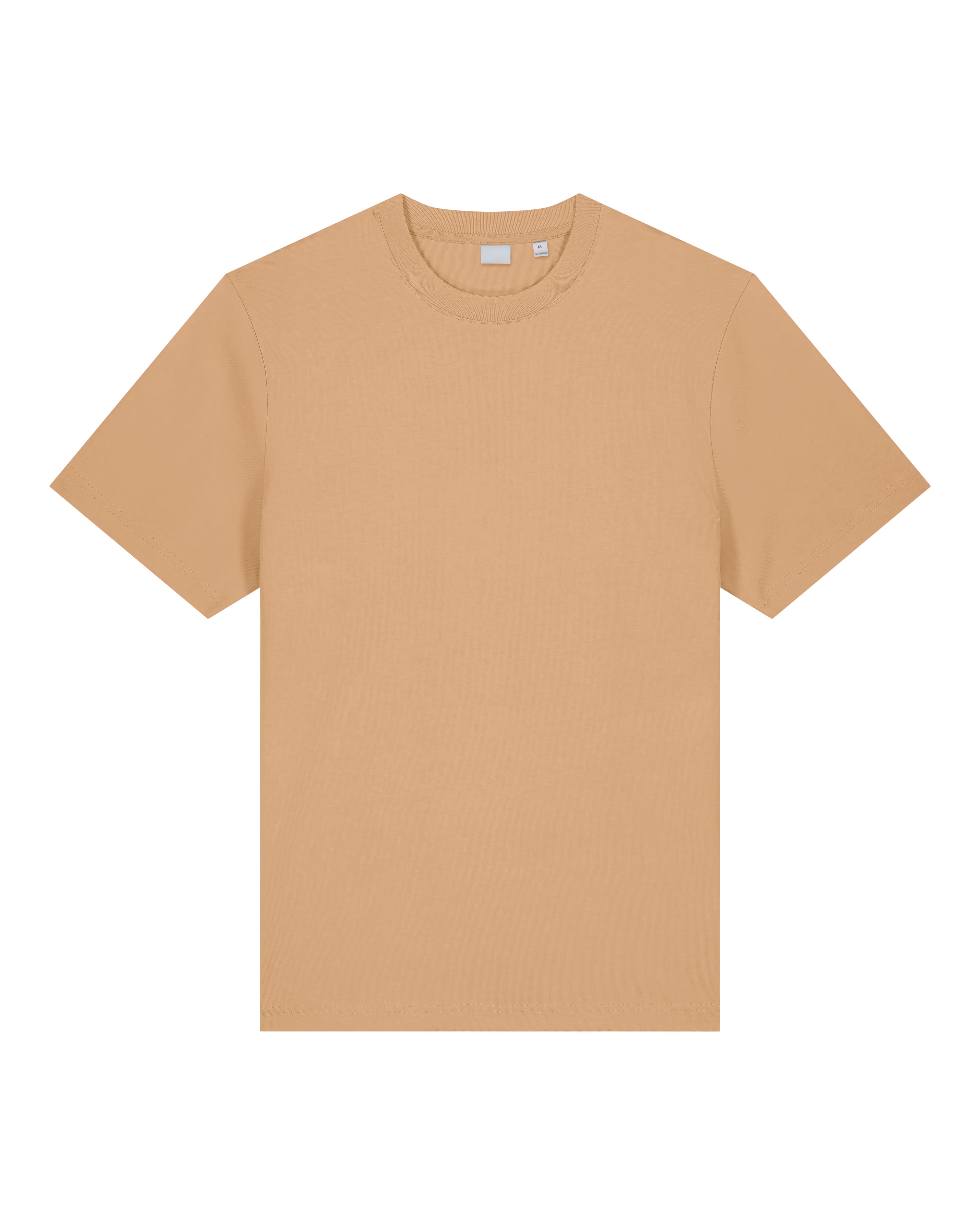 sand beige unisex cotton t-shirt front view, eco-friendly customizable clothing