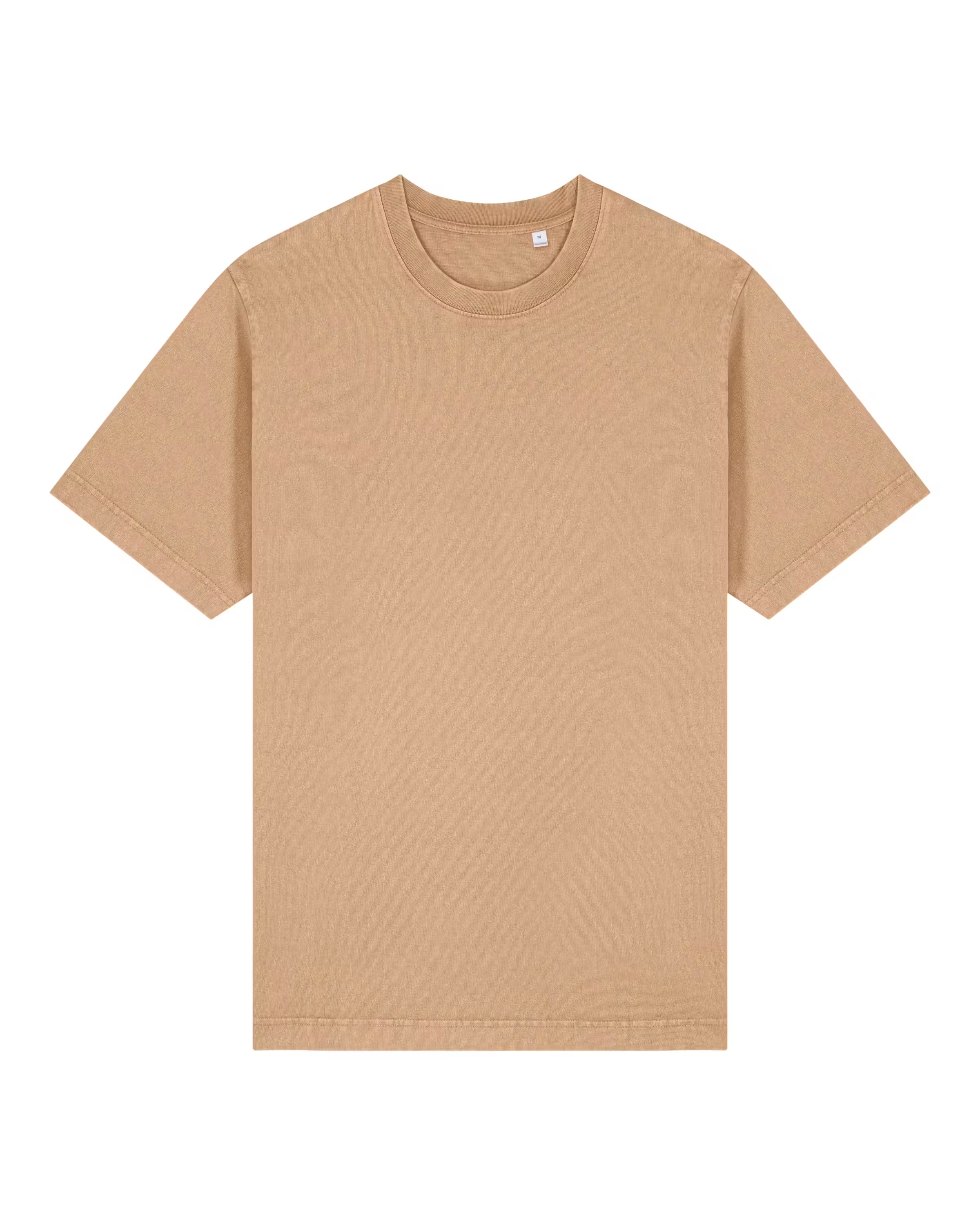 Beige unisex cotton t-shirt on a white background