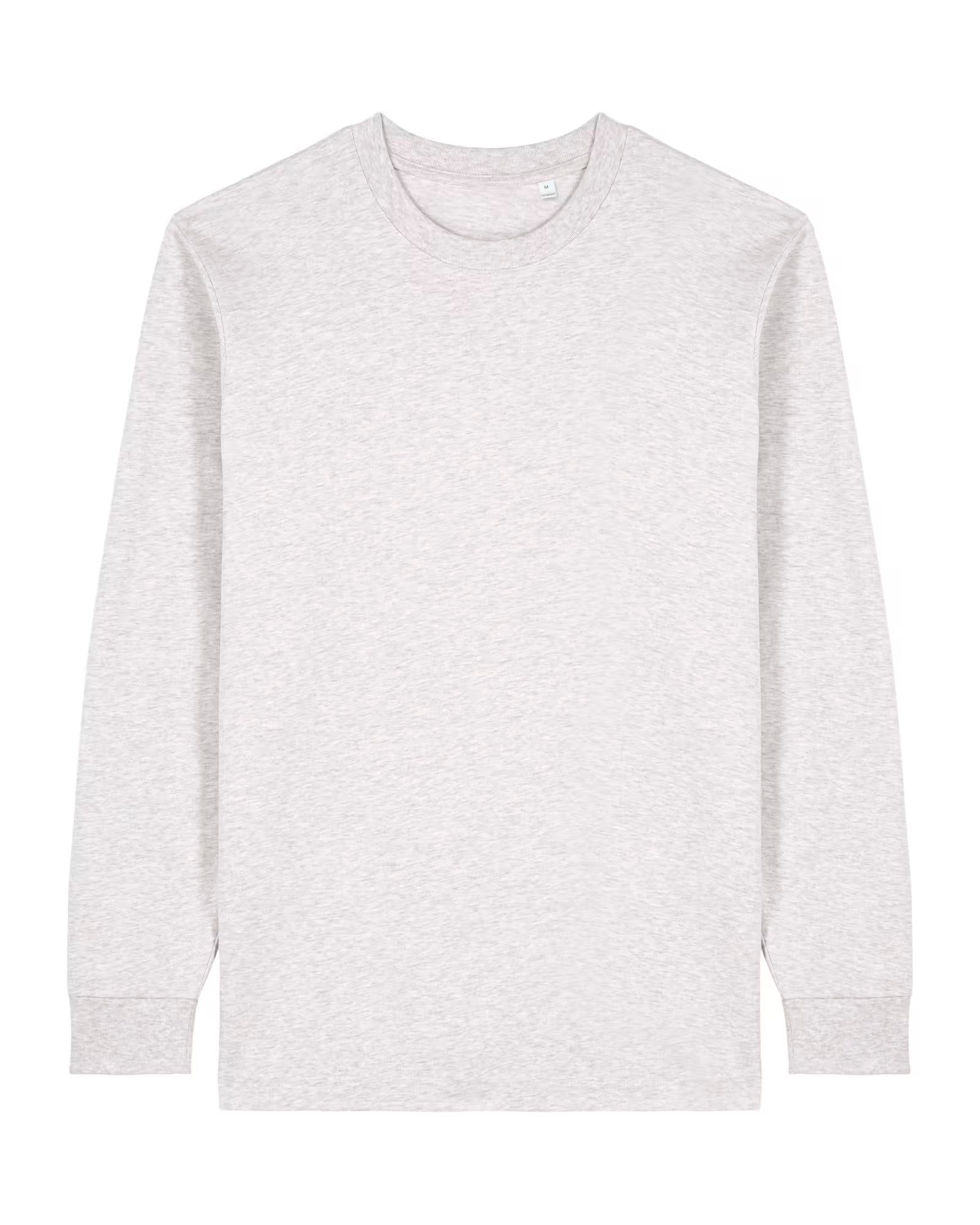 Front view of a white unisex cotton long sleeve t-shirt isolated on white background