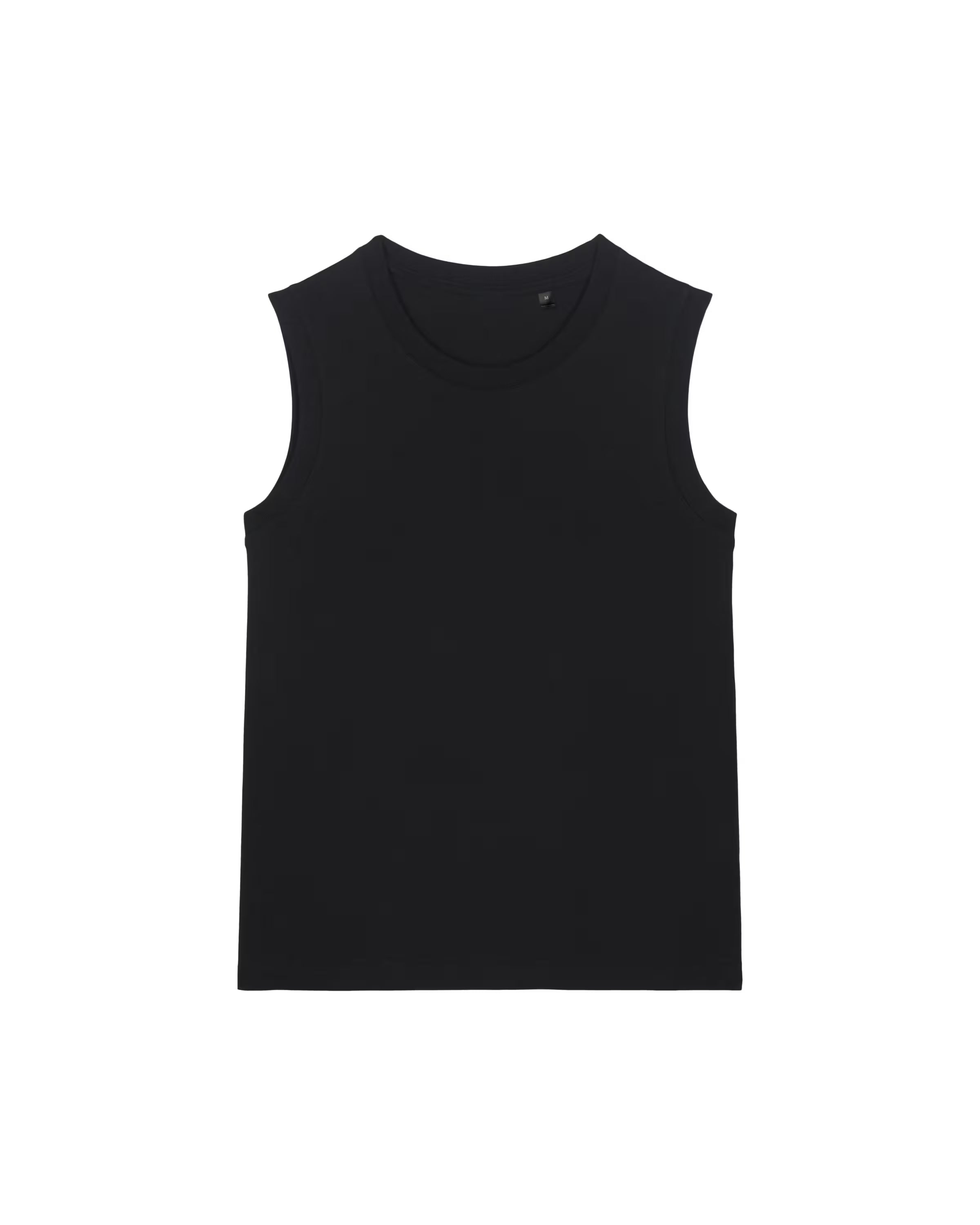 Black unisex cotton sleeveless top on a white background
