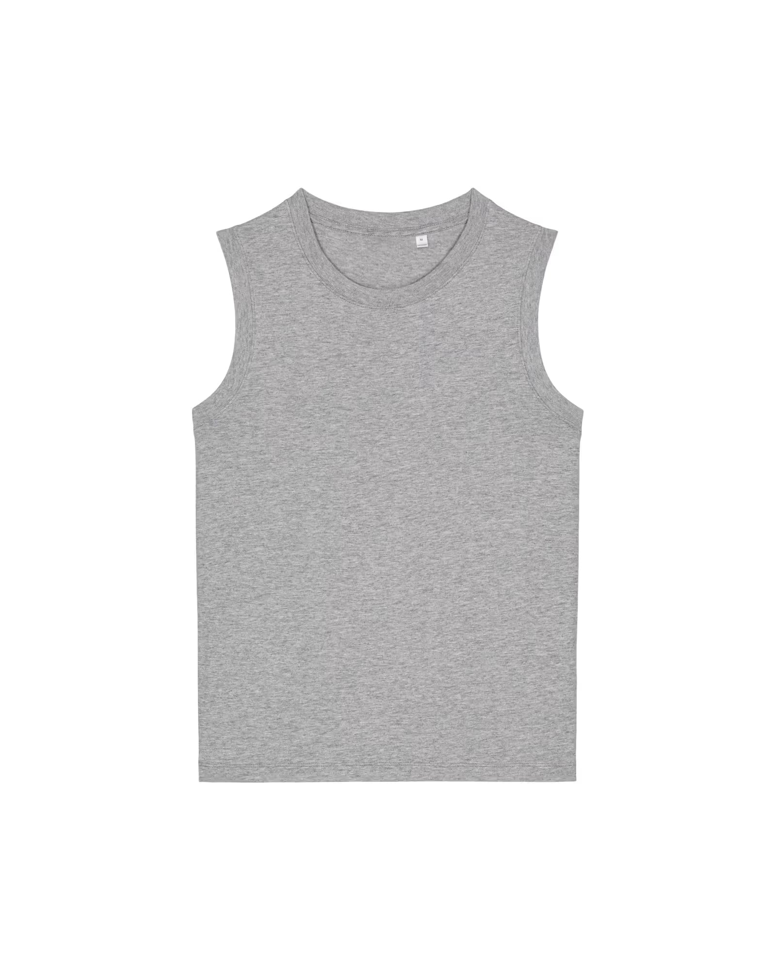 front view of a light grey unisex cotton sleeveless top isolated on white background