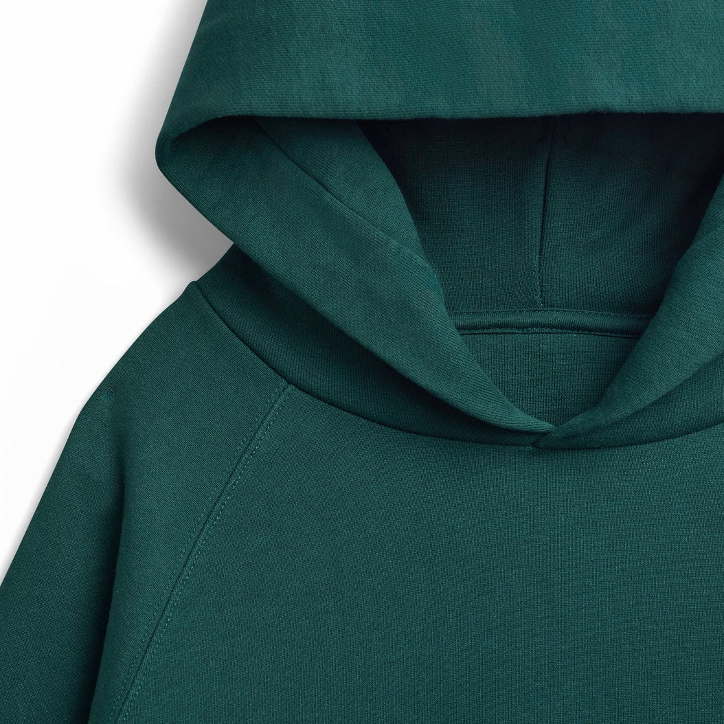 Forest pine hoodie detail organic french terry
