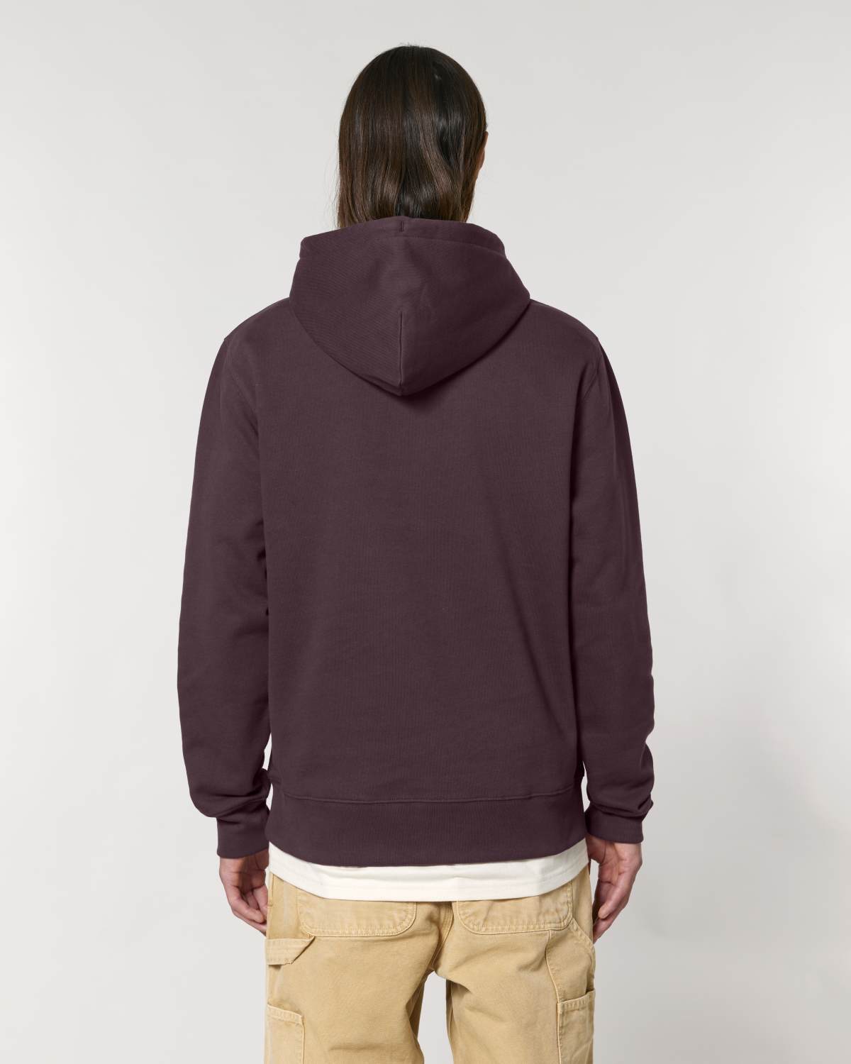 The Ashford Hoodie burgundy hoodie worn by male model