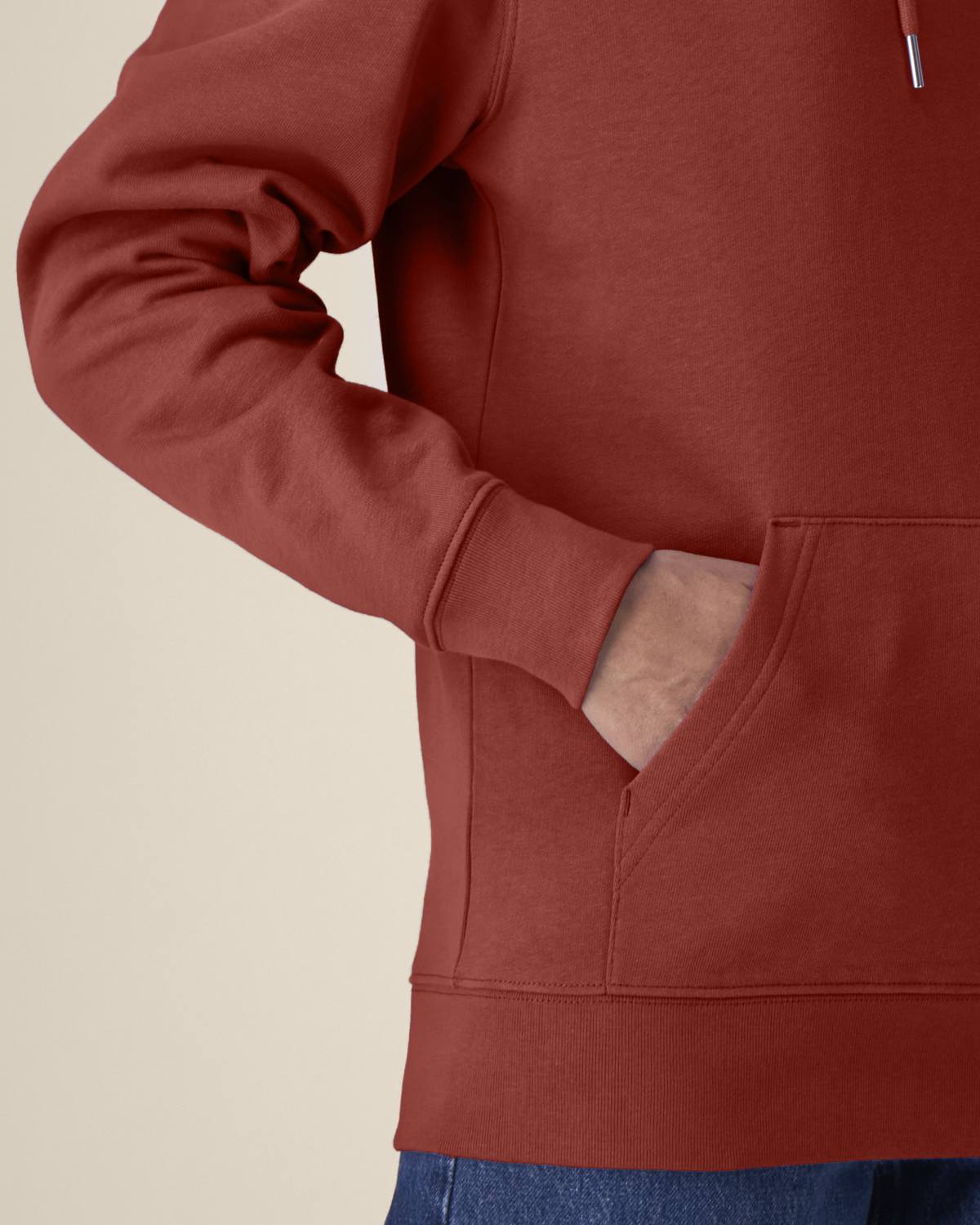 The Ashford Hoodie red hoodie kangaroo pocket detail