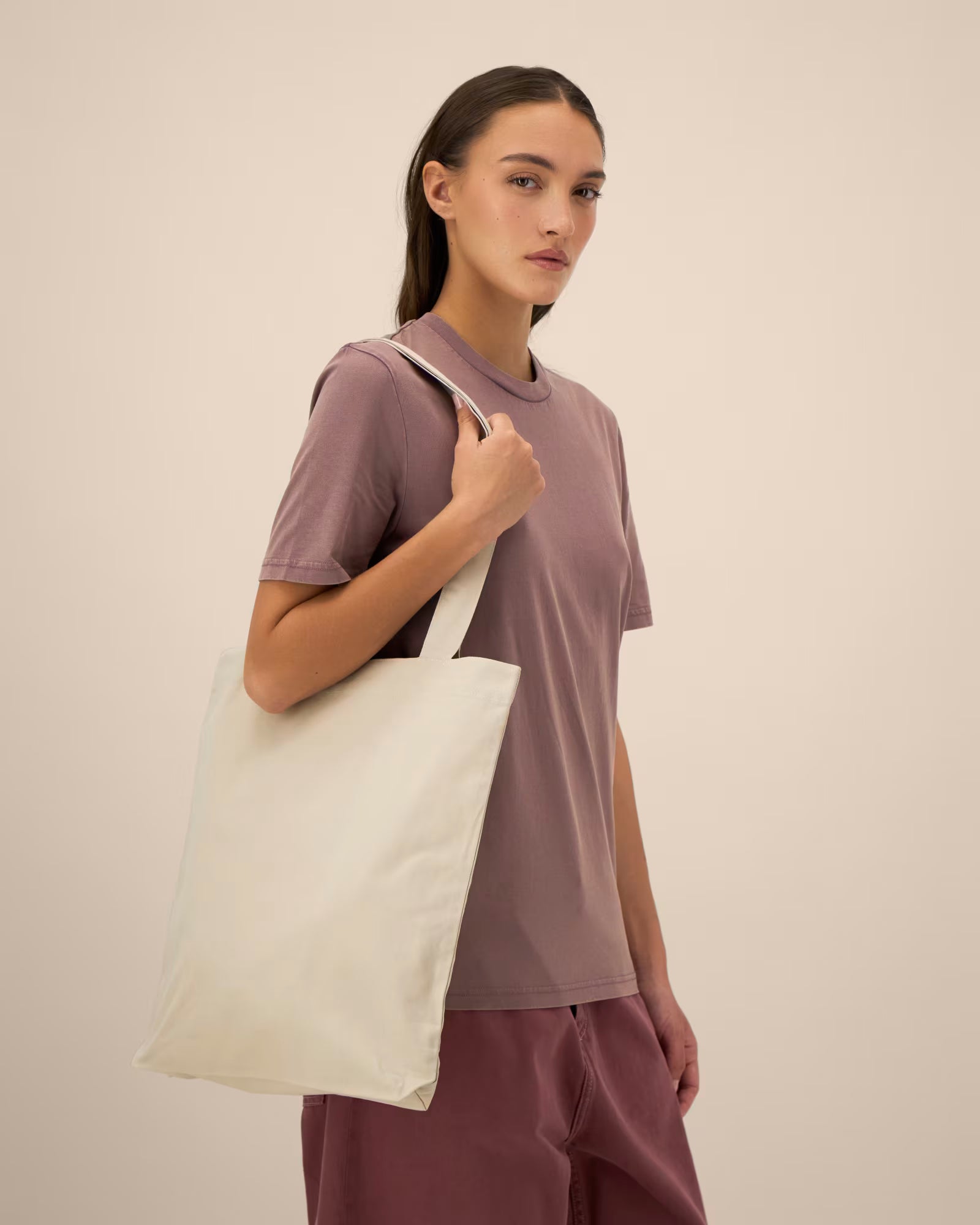 charcoal grey unisex canvas tote bag on model